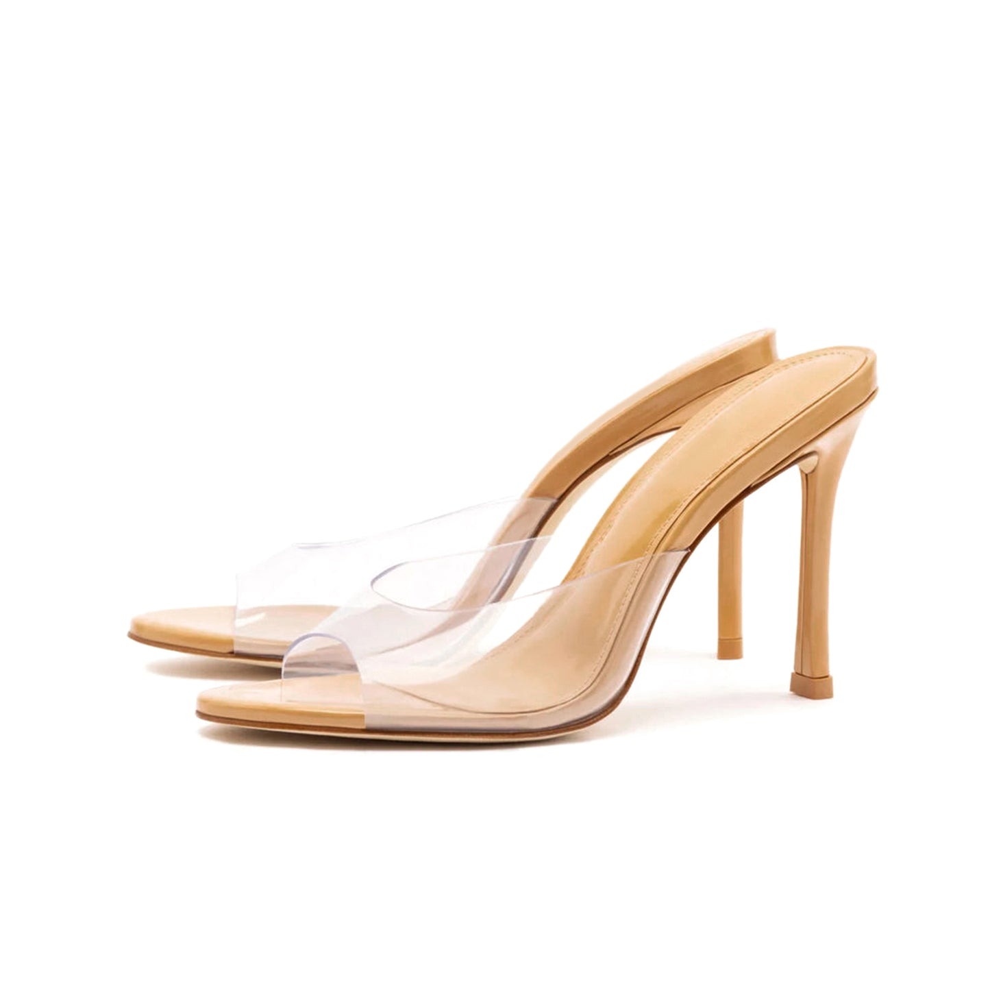 Nude Translucent Upper Round-Toe Backless High Stiletto Heels