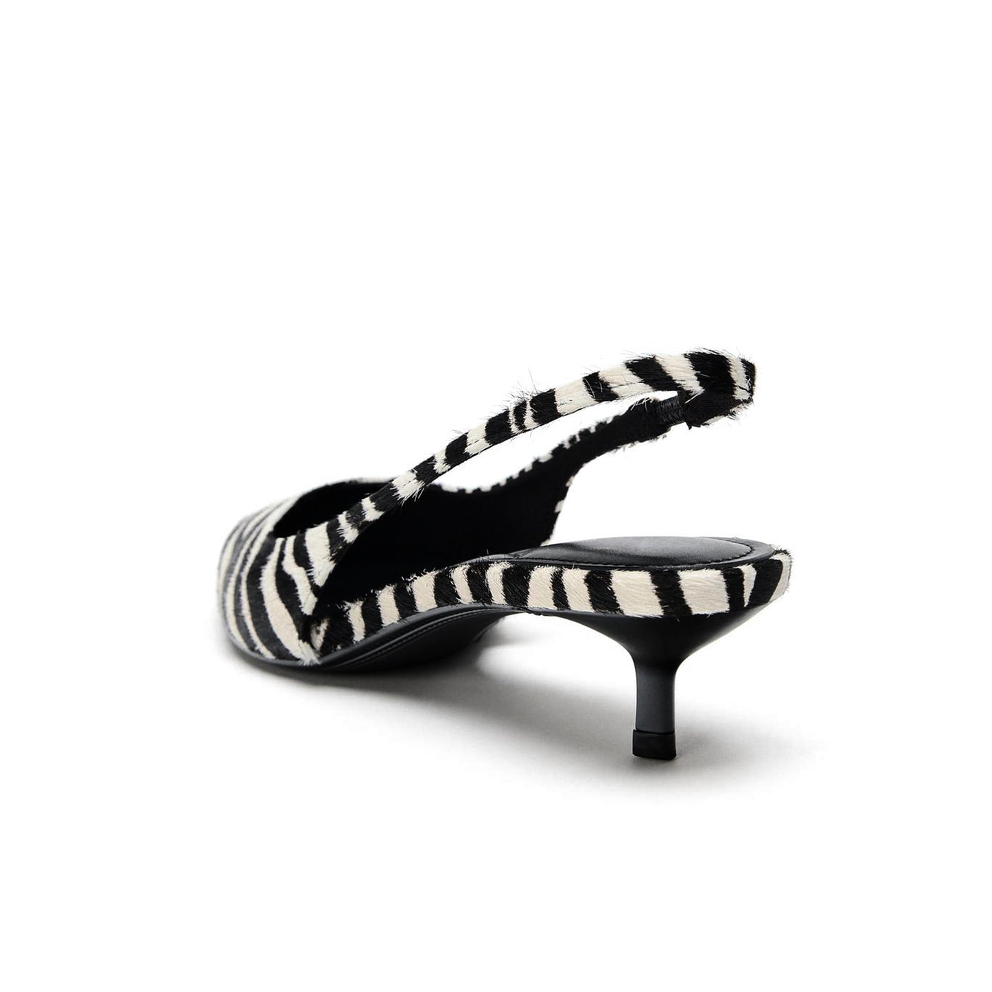 Zebra Print Pony Hair Pointed-Toe Classic Slingback Kitten Heels