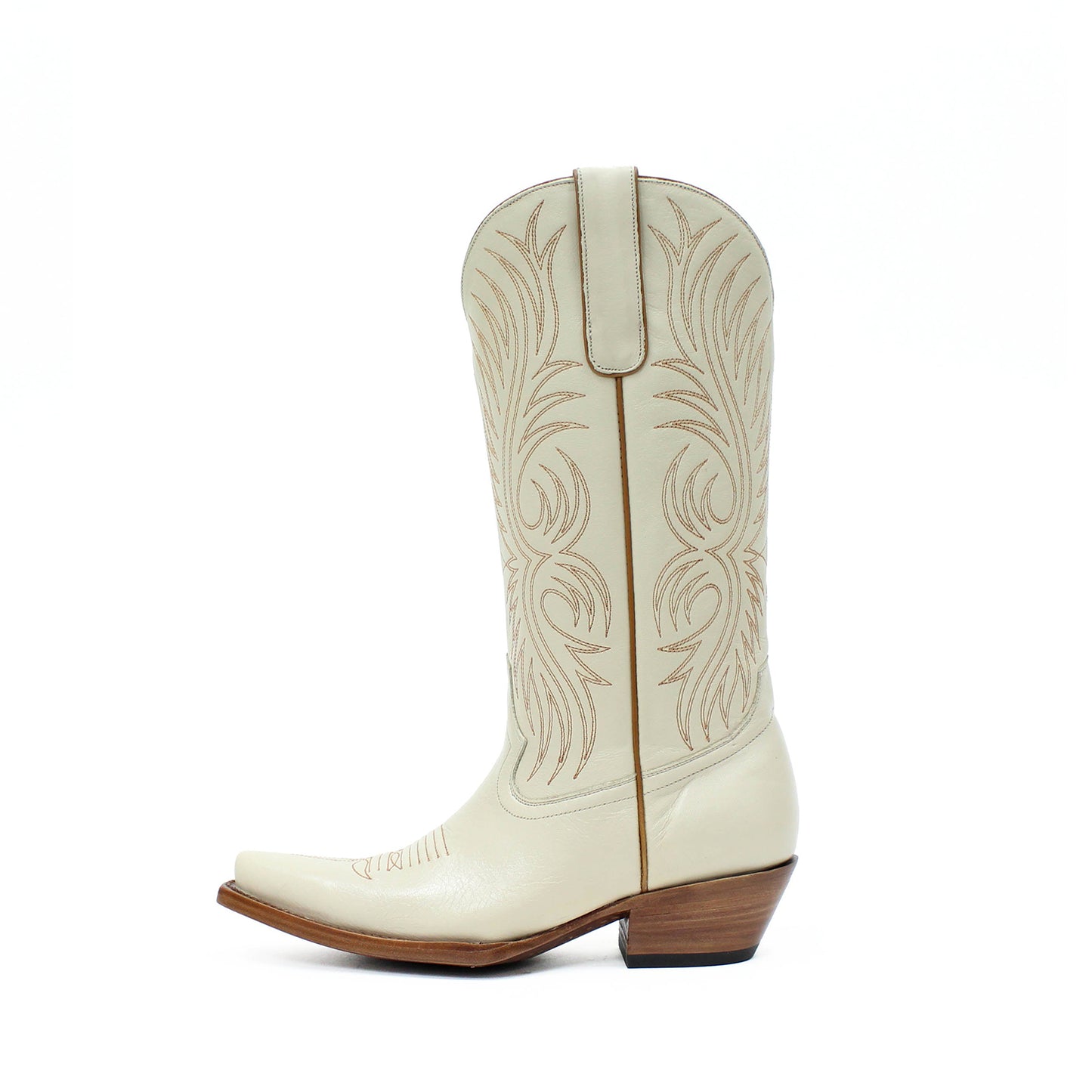 Bone Snip-Toe Western Embroidery Mid Calf Cowgirl Boots