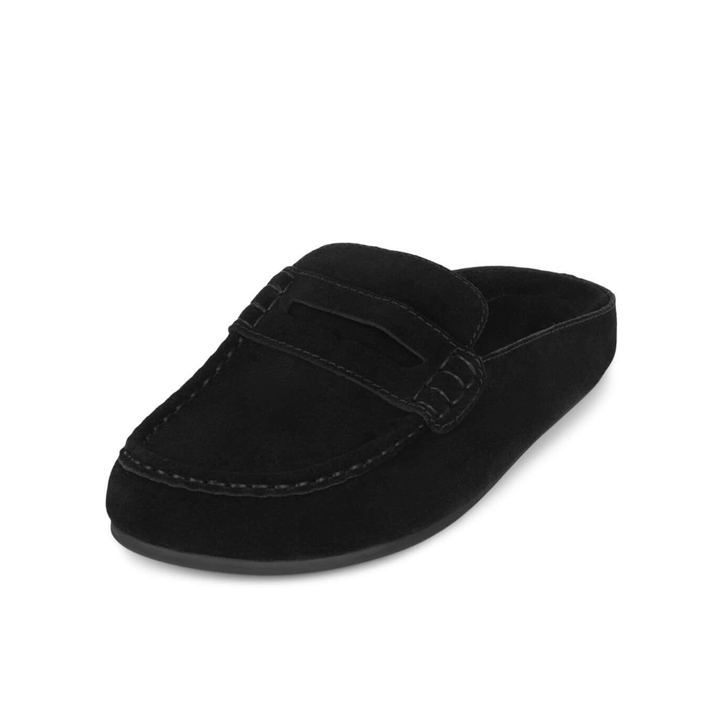 Black Faux Suede Square-Toe Simple Slip-On Mules Flats