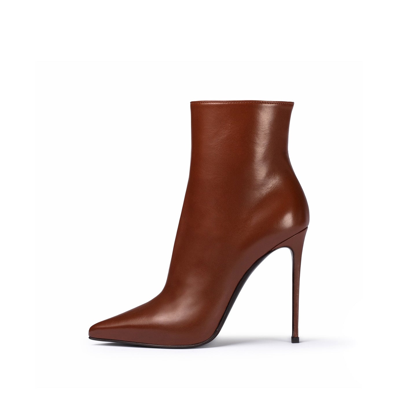 Coffee Pointed-Toe Simple Full-Zip Ankle Stiletto Boots