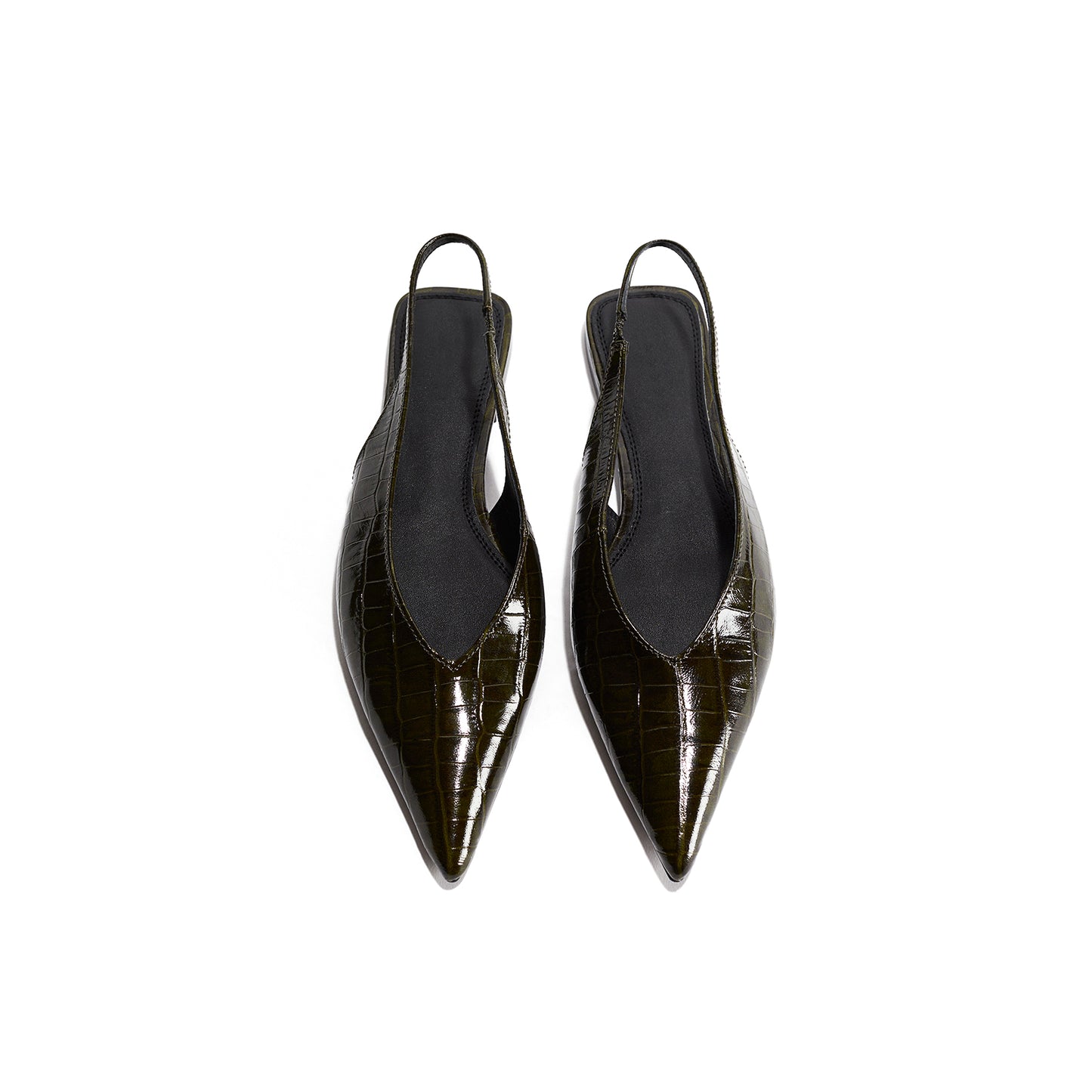 Dark Khaki Stone Print Pointed-Toe Slingback Flats