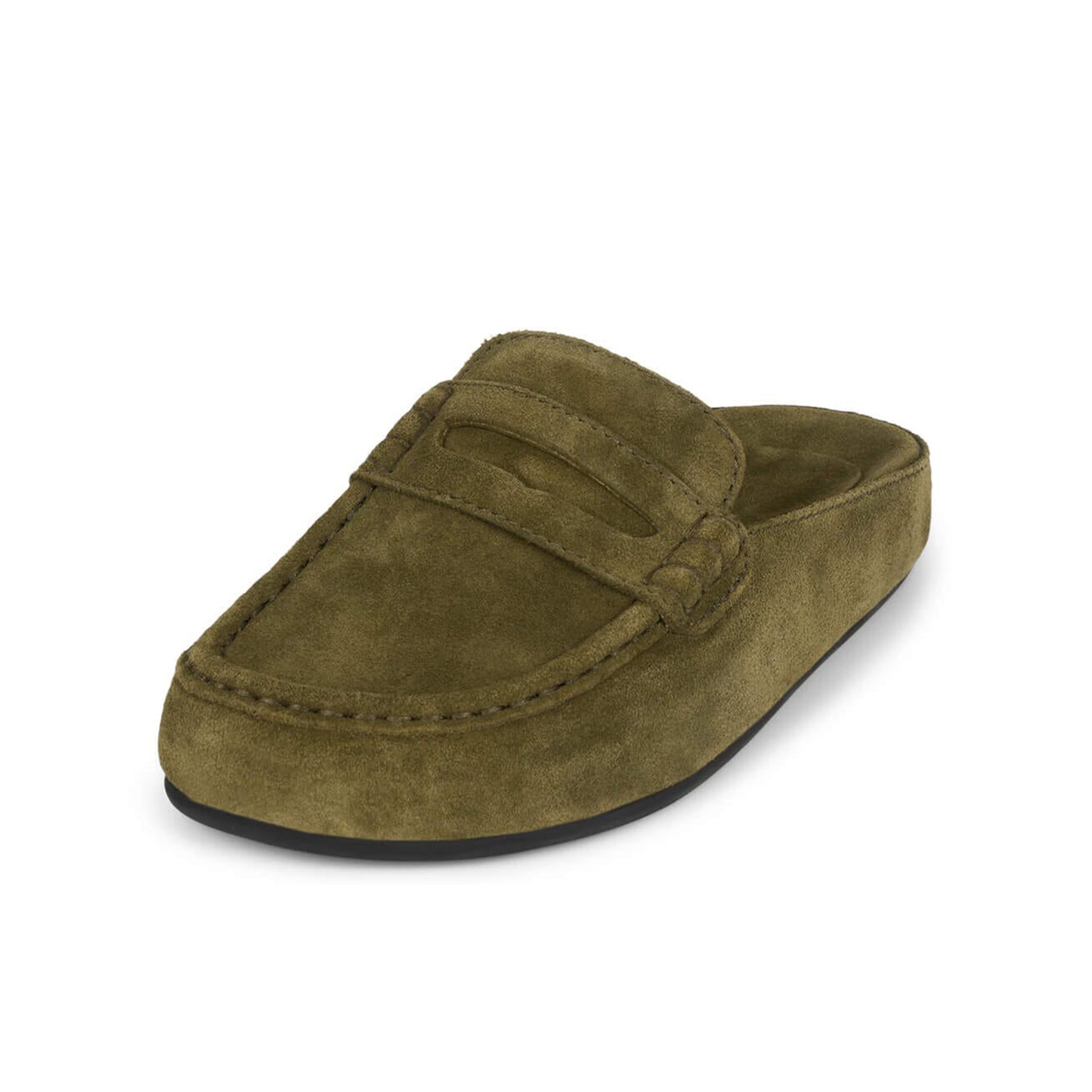 Olive Green Faux Suede Square-Toe Simple Slip-On Mules Flats