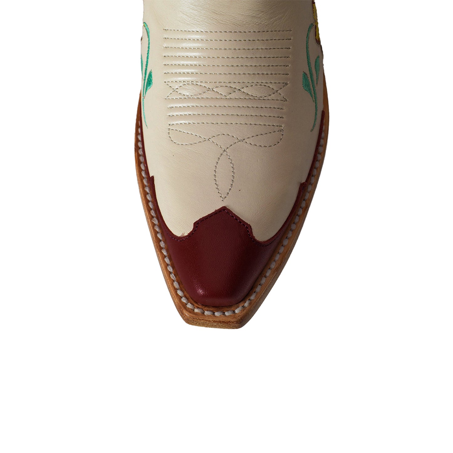 Cream Snip-Toe Flowers Inlay Stamen Embroidery Ankle Cowgirl Boots