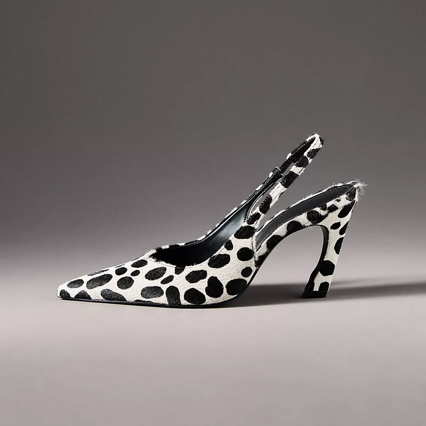 Cow Print Horse Hair Pointed-Toe Slingback High Heels