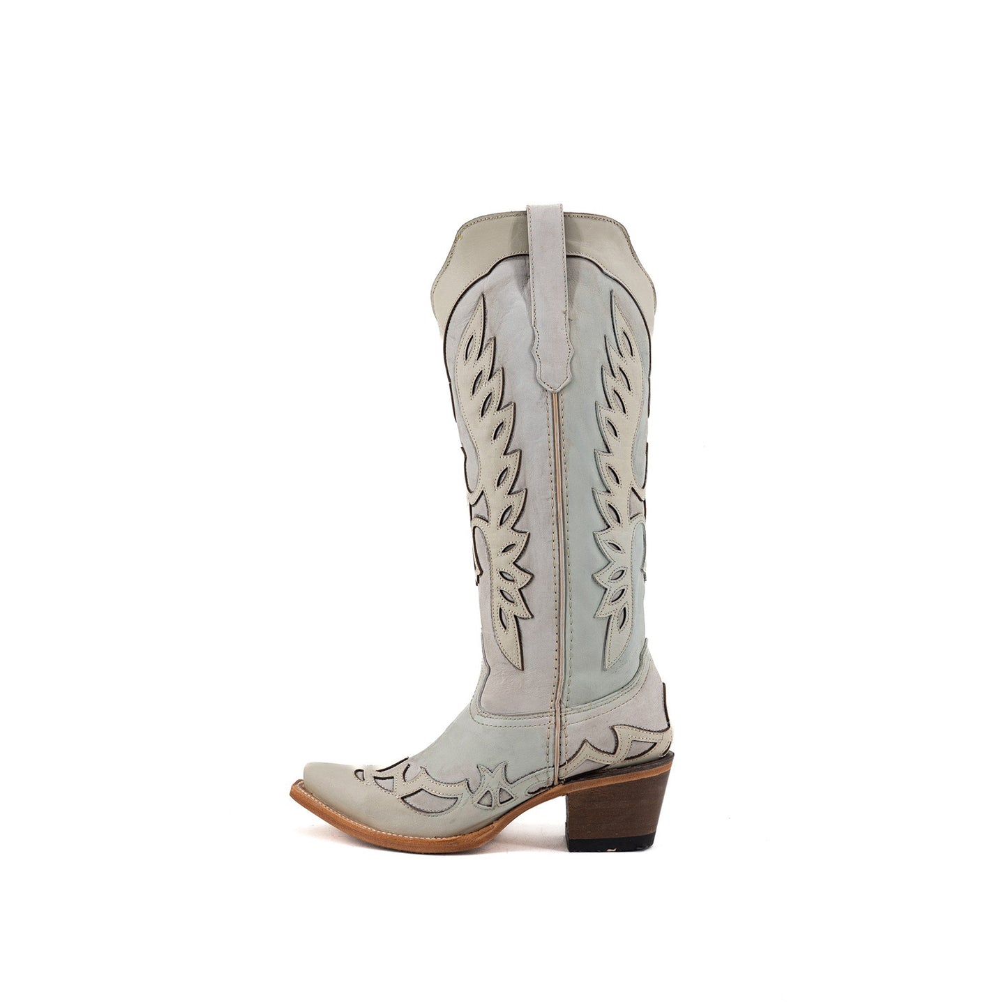 Bone Snip-Toe Eagle Applique Half-Zip Knee High Cowgirl Boots