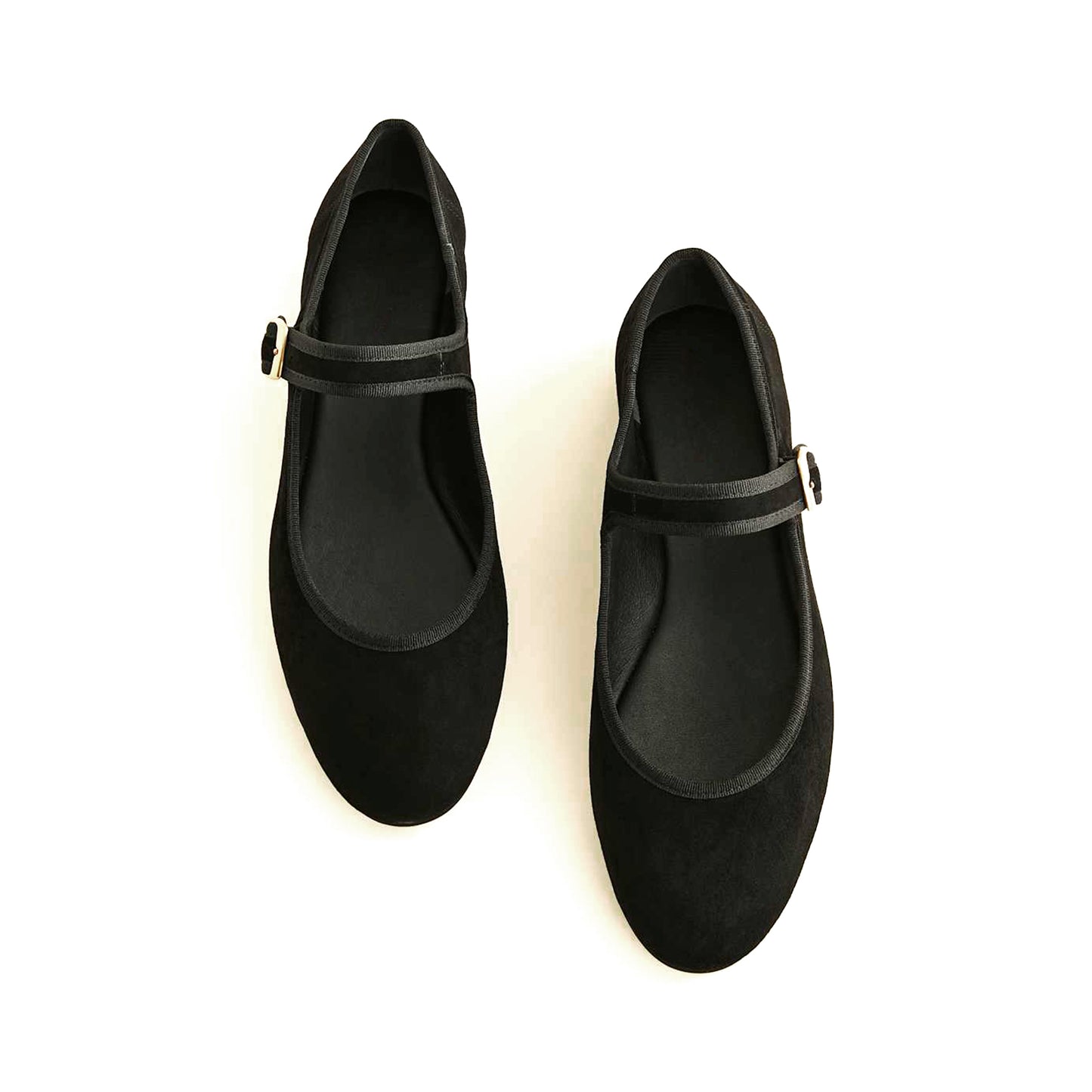 Black Faux Suede Round-Toe Bridge Strap Slip-On Flats
