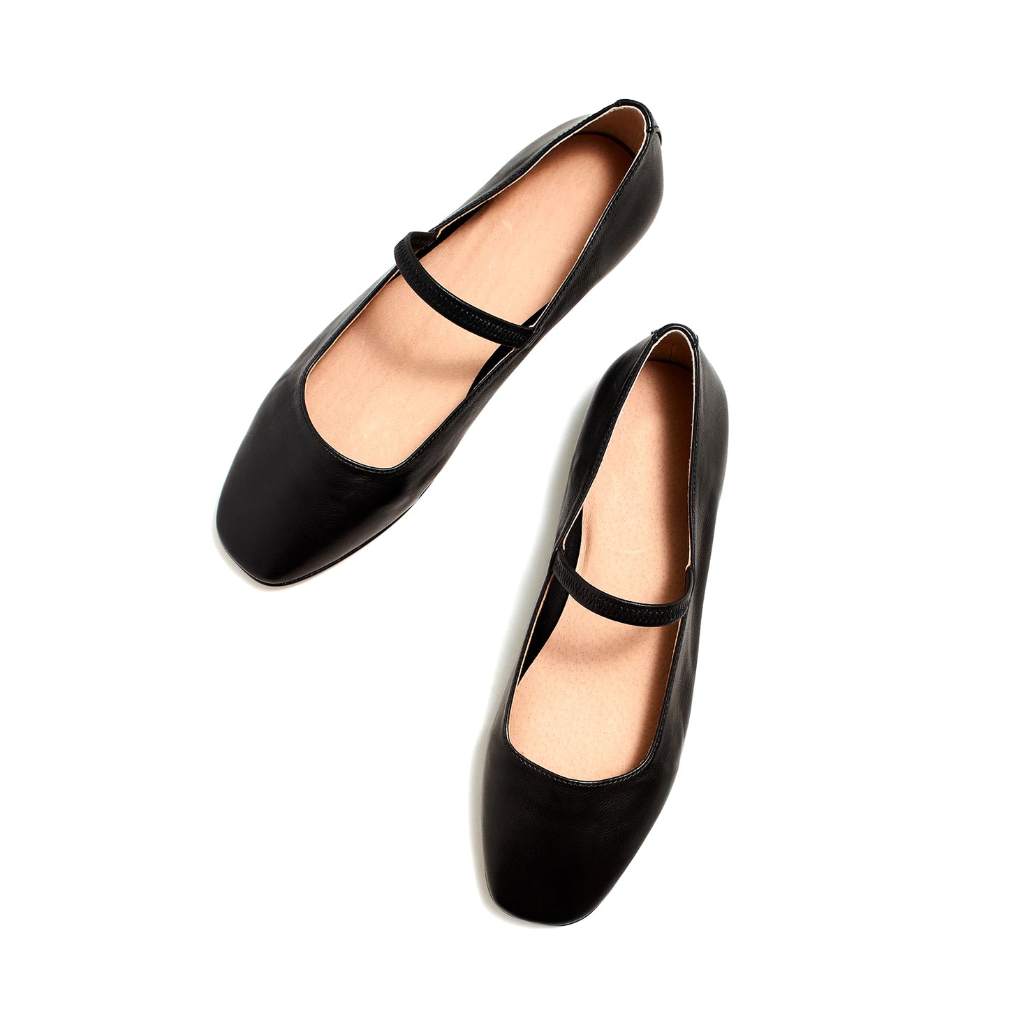 Black Vegan Leather Square-Toe Bridge Strap Classic Ballet Flats