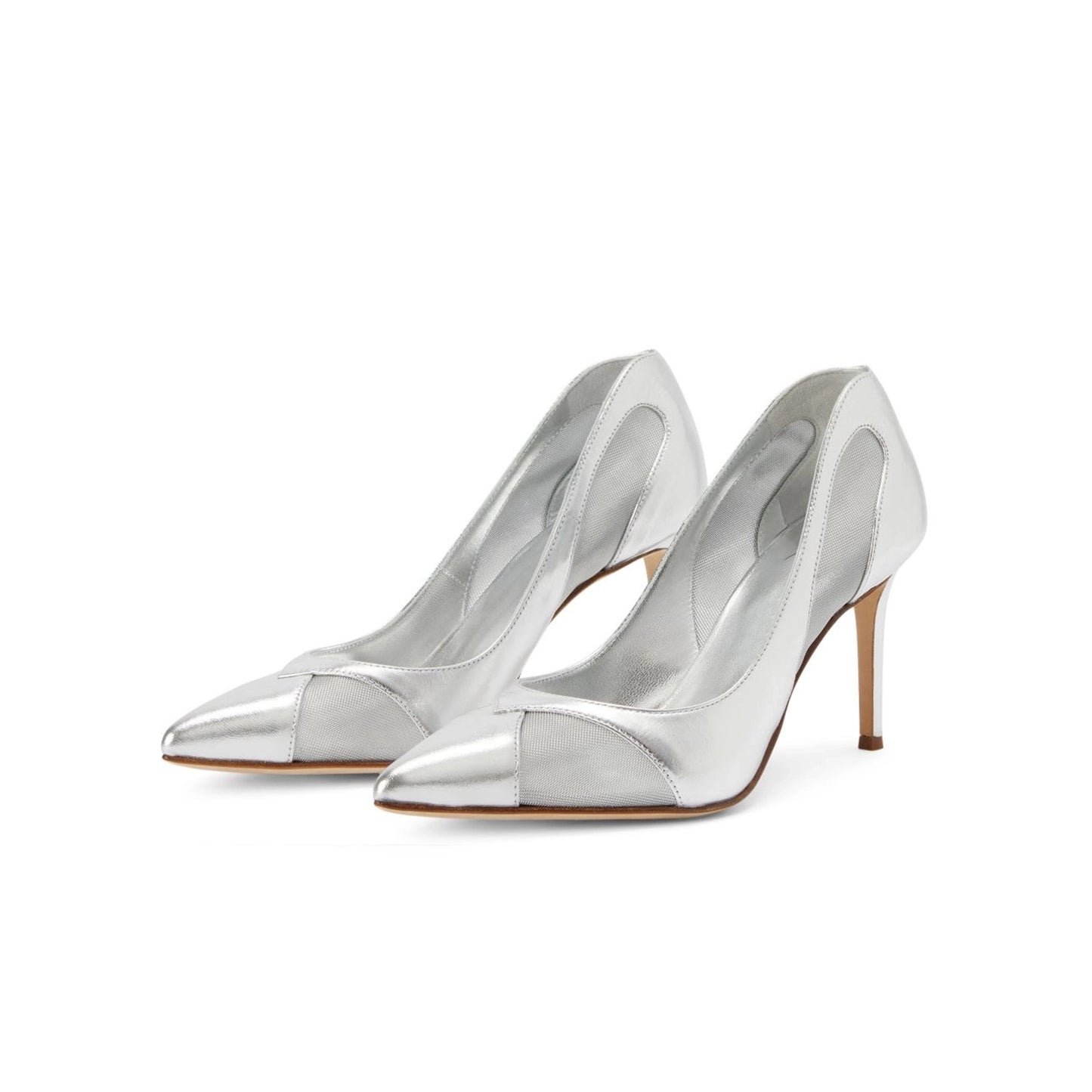 Metallic Silver Mesh Pointed-Toe Slip-On High Heels Pumps