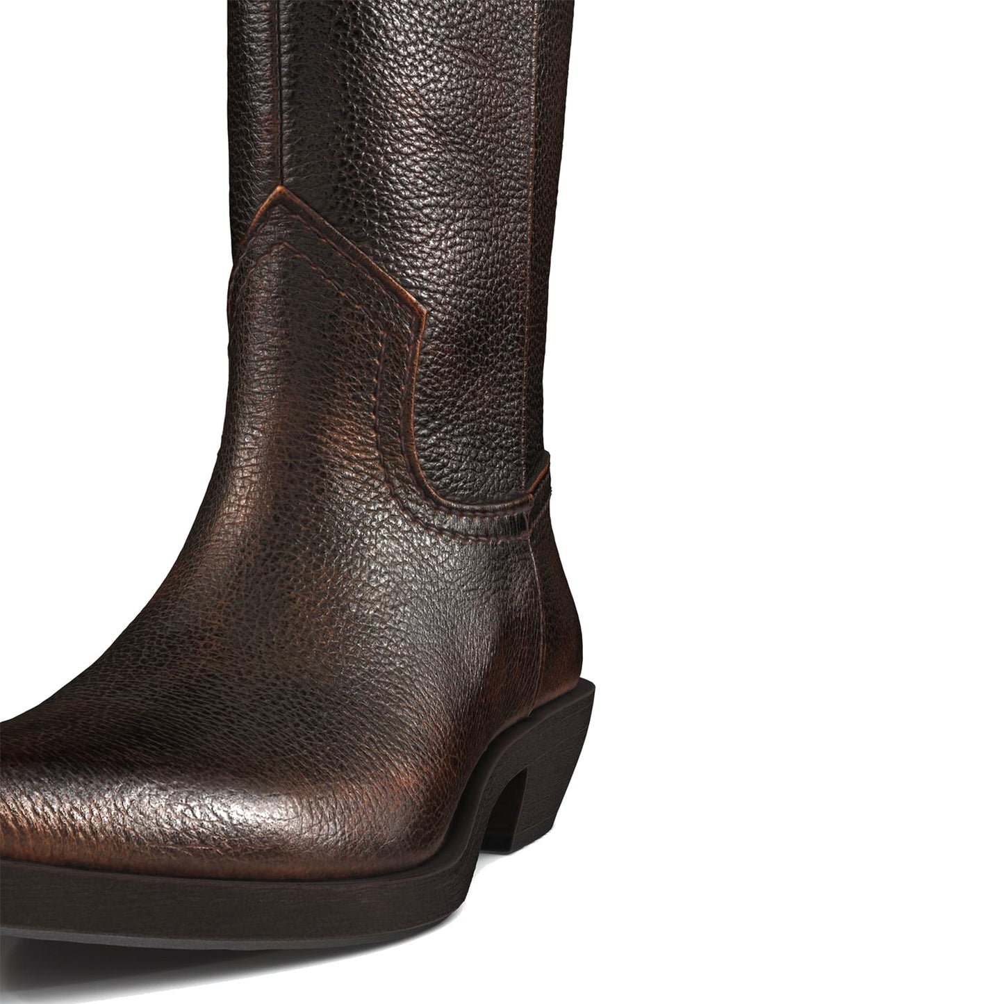 Distressed Brown Snip-Toe Simple Slip-On Mid Calf Cowgirl Boots