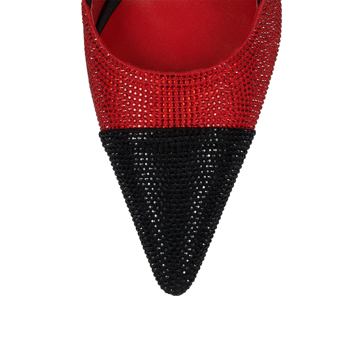 Red And Black Faux Suede Pointed-Toe Back Strap High Heels
