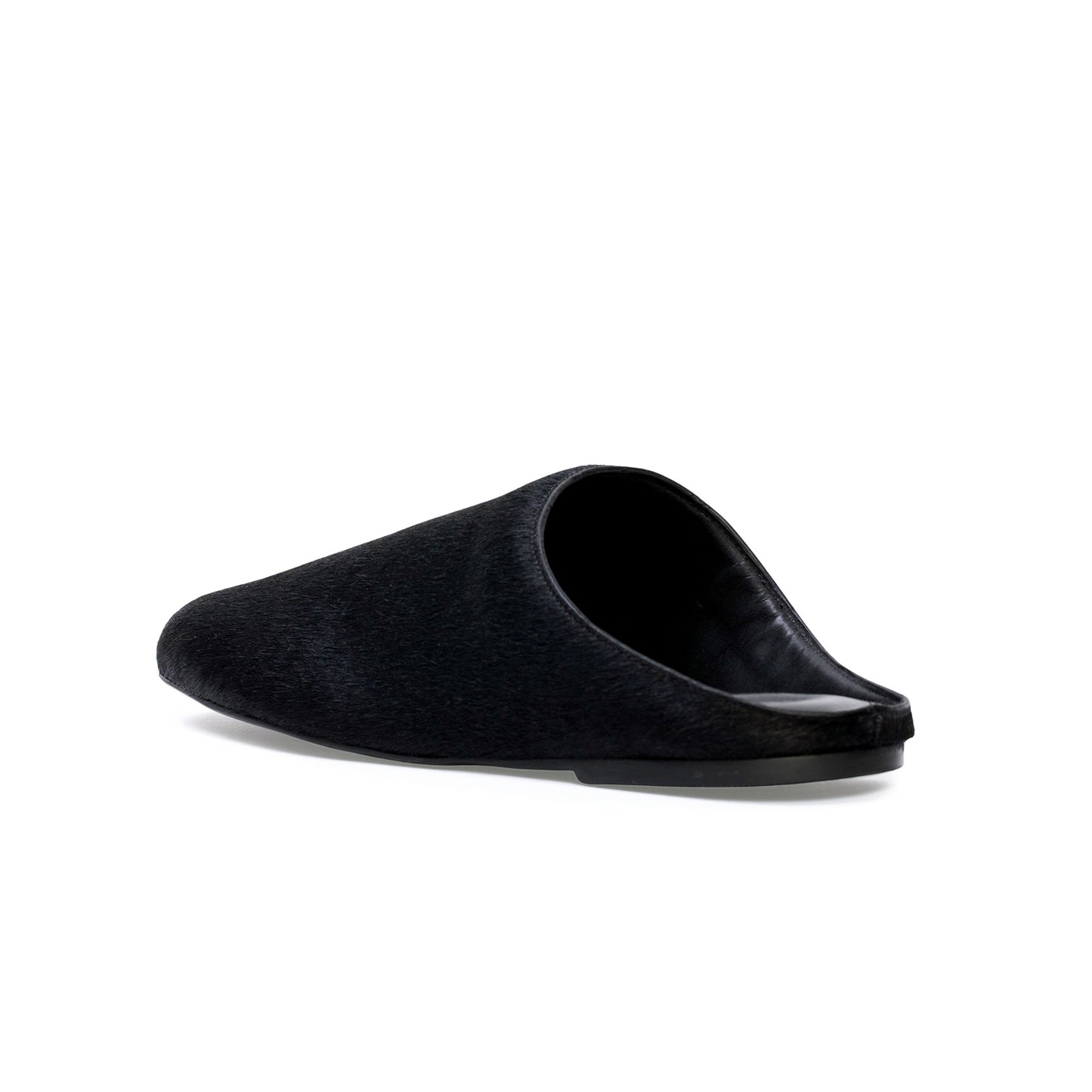 Black Pony Hair Round-Toe Slip-on Backless Ballet Flats