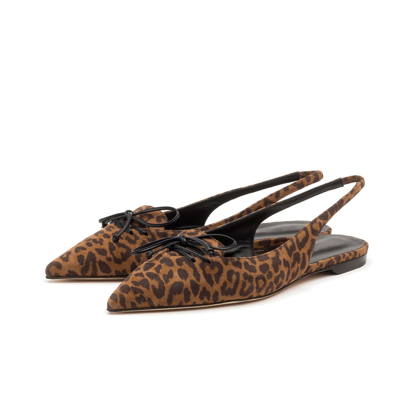 Leopard Faux Suede Pointed-Toe Front Bow Slingback Flats