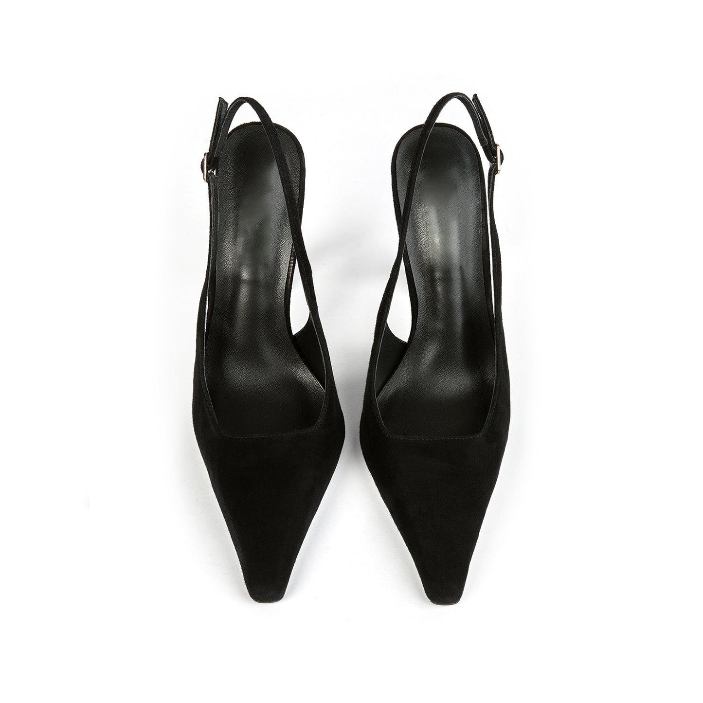 Black Faux Suede Pointed-Toe Slingback Pumps High Heels