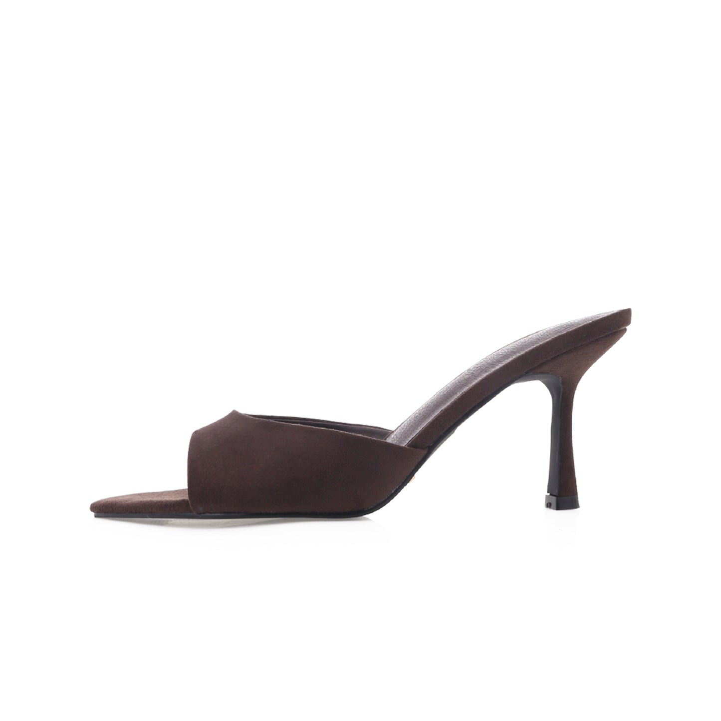 Dark Brown Faux Suede Open Pointed-Toe Slip-On Backless High Heels