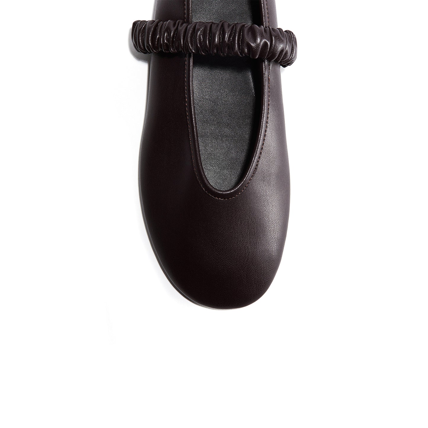 Burgundy Round-Toe Scrunchie Bridge Strap Ballet Flats