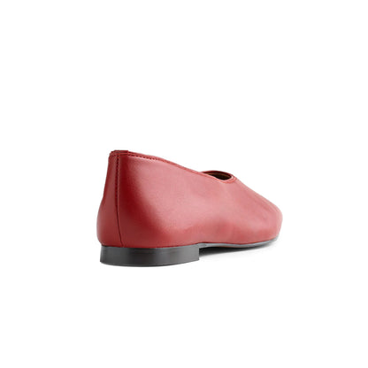 Red Vegan Leather Square-Toe Ballet Flats