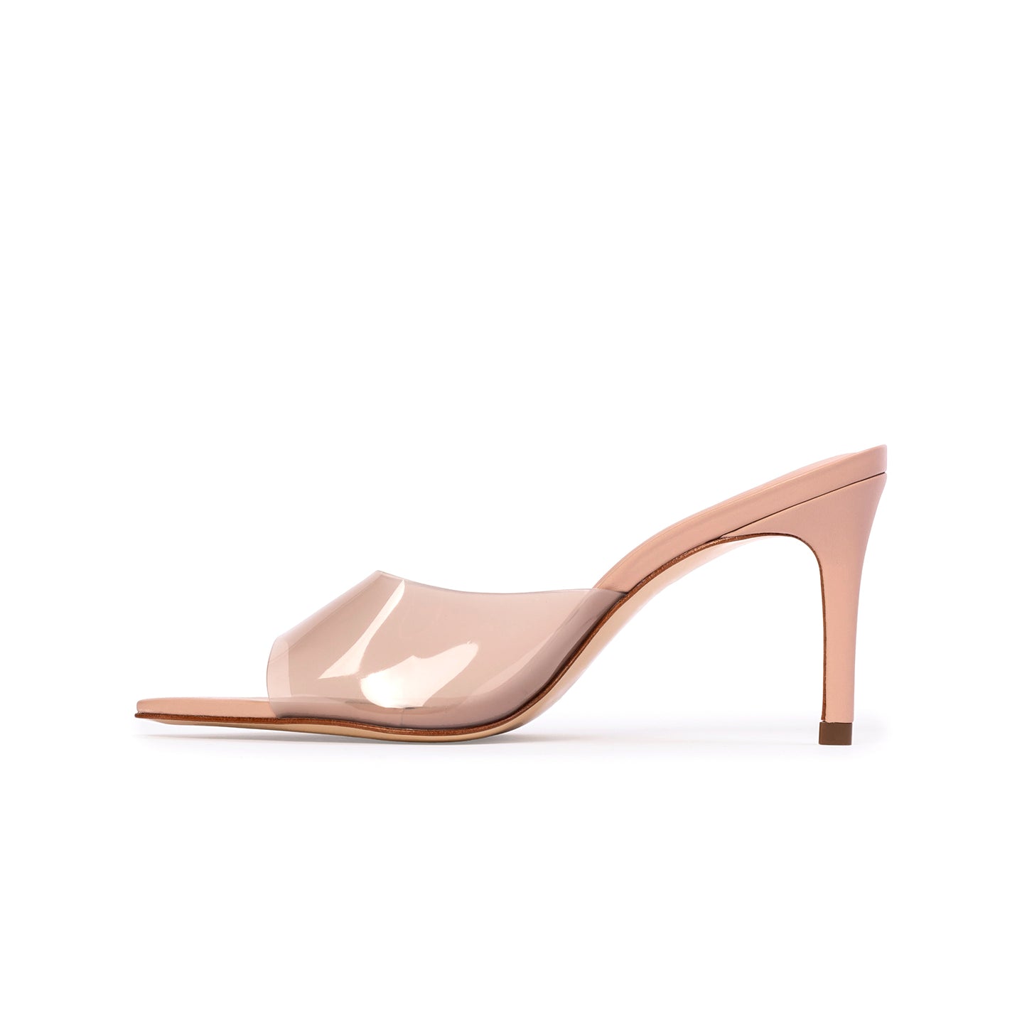 Pink TPU Film Pointed-Toe Backless High Heels