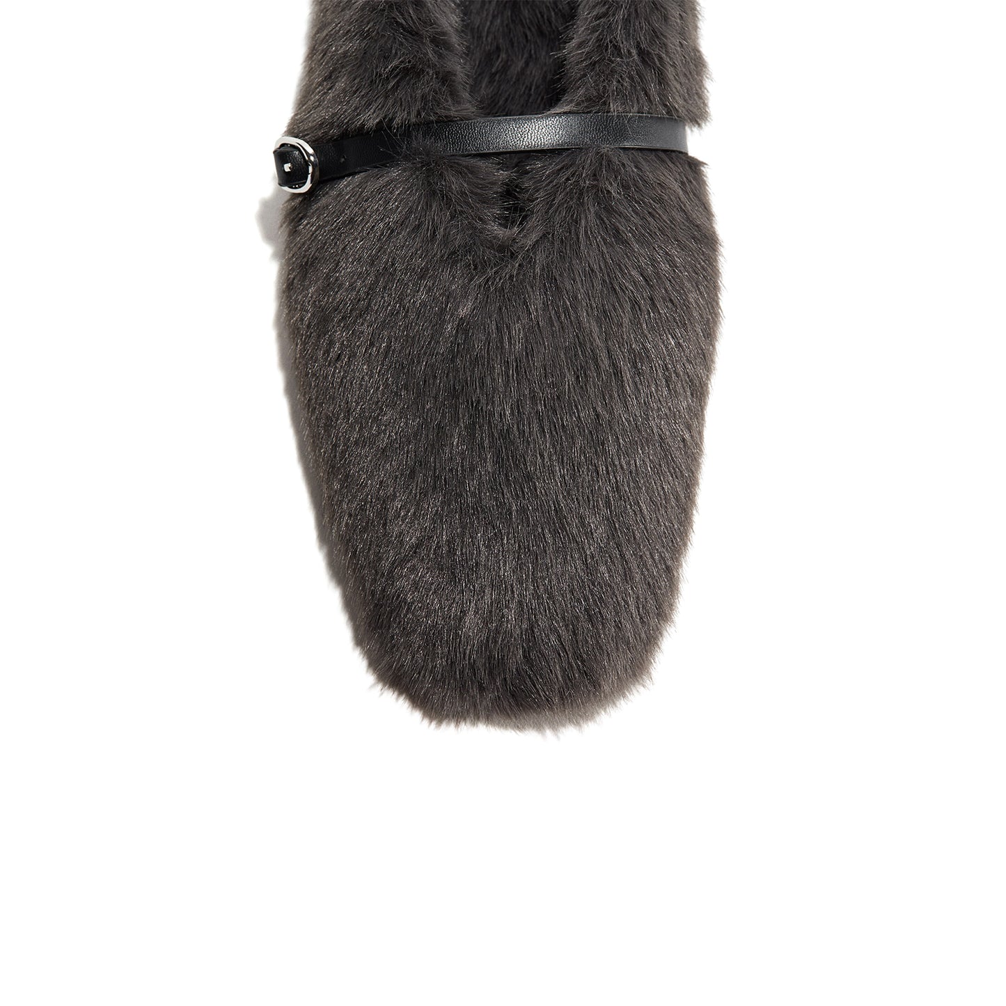 Dark Gray Plush Square-Toe Bridge Strap Sandal Flats