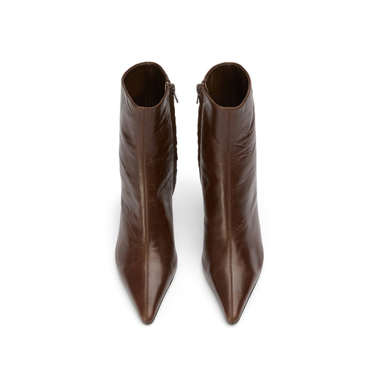 Vintage Chocolate Pointed-Toe Full-Zip Sleek Ankle Stiletto Boots