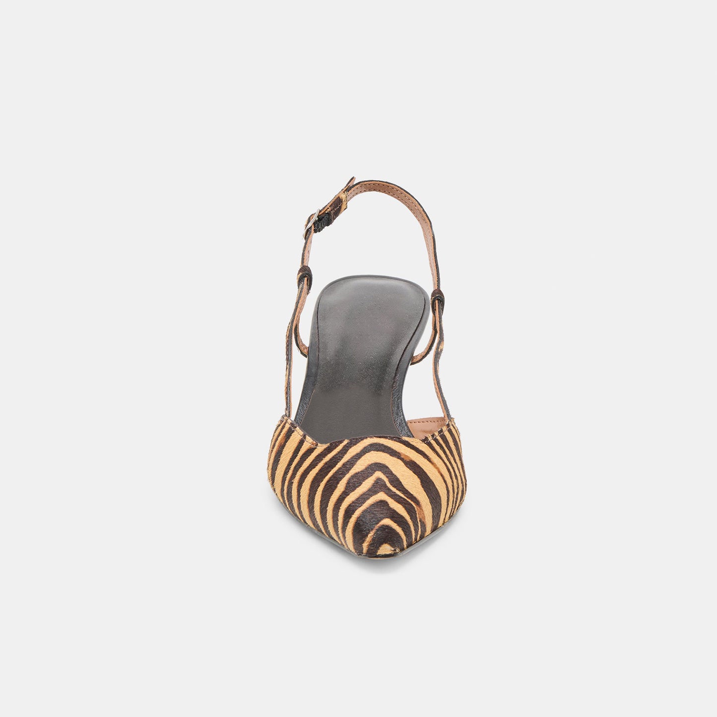 Zebra Pony Hair Print Pointed-Toe Classic Slip-On Slingback Kitten Heels