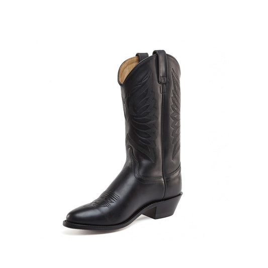 Black Almond-Toe Western Embroidery Classic Mid Calf Cowgirl Boots