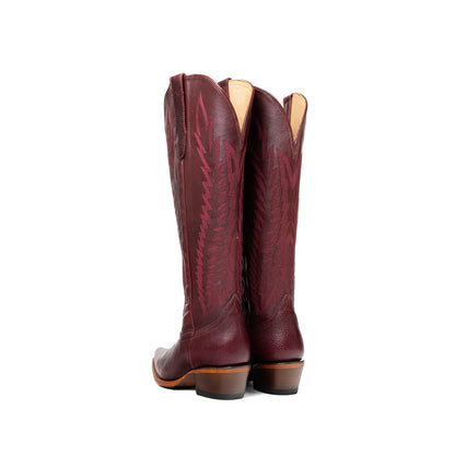 Wine Red Snip-Toe Classic Embroidery Half-Zip Knee High Cowgirl Boots