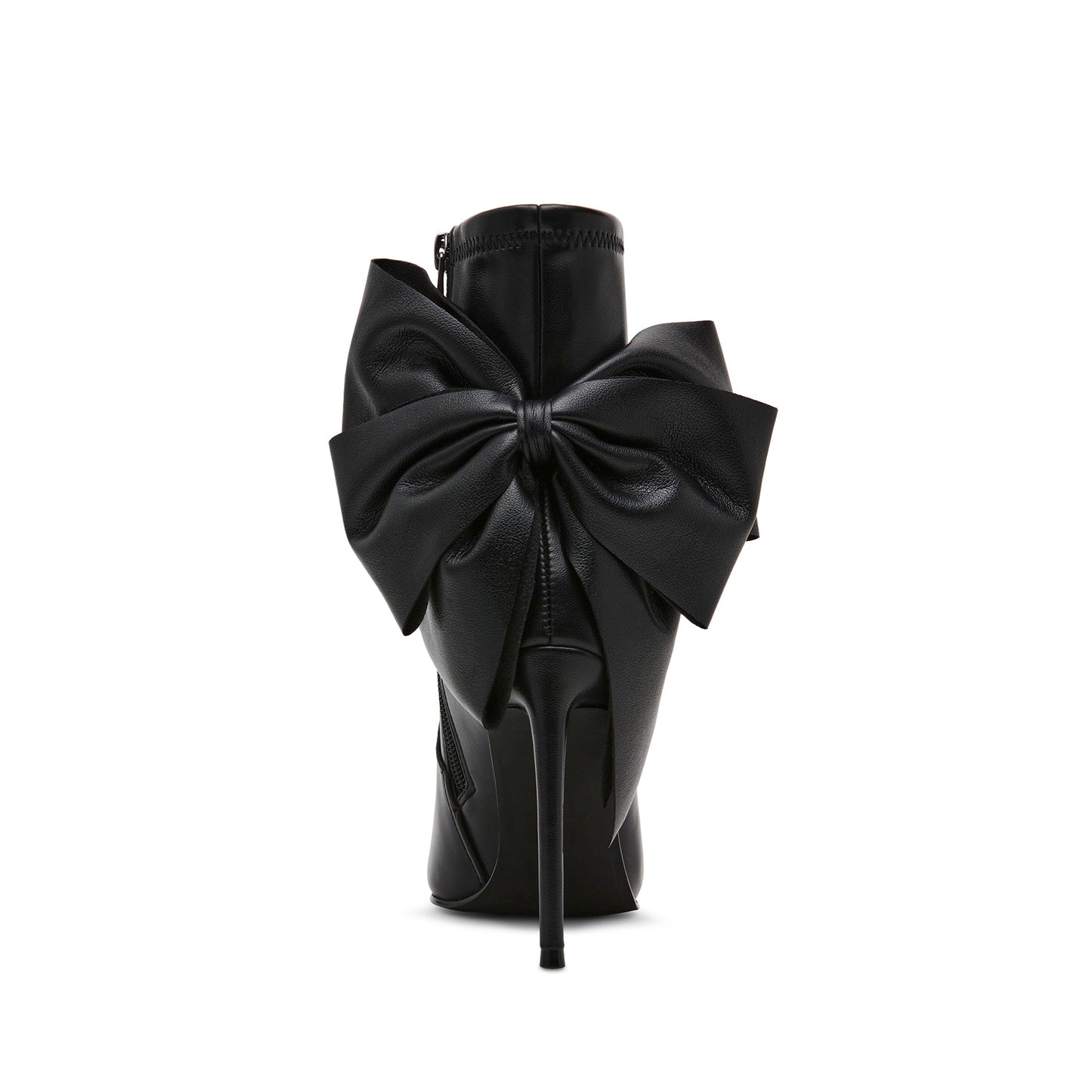 Black Pointed-Toe Zipper Back Big Bow Ankle Stiletto Boots