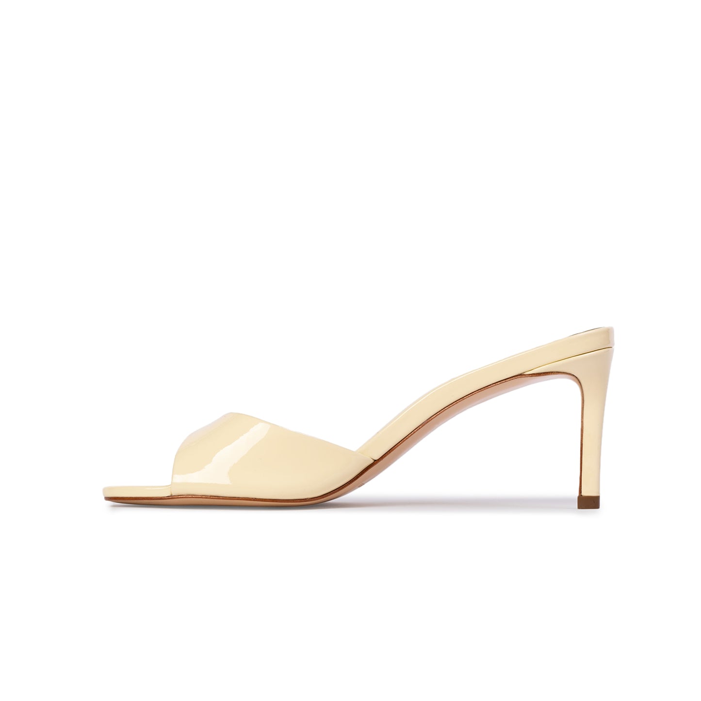 Yellow Patent Round-Toe Simple Sleek Backless High Heels