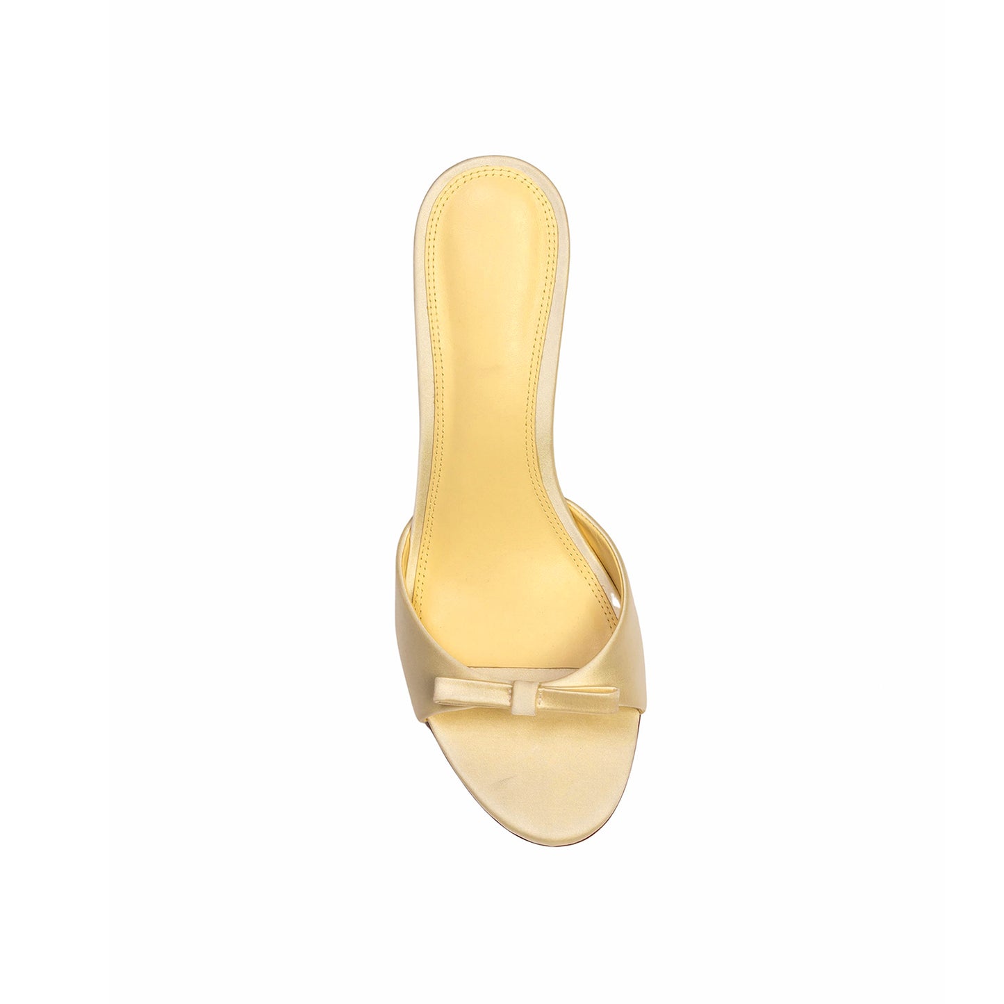 Yellow Satin Round-Toe Front-Bow Backless Kitten Heels