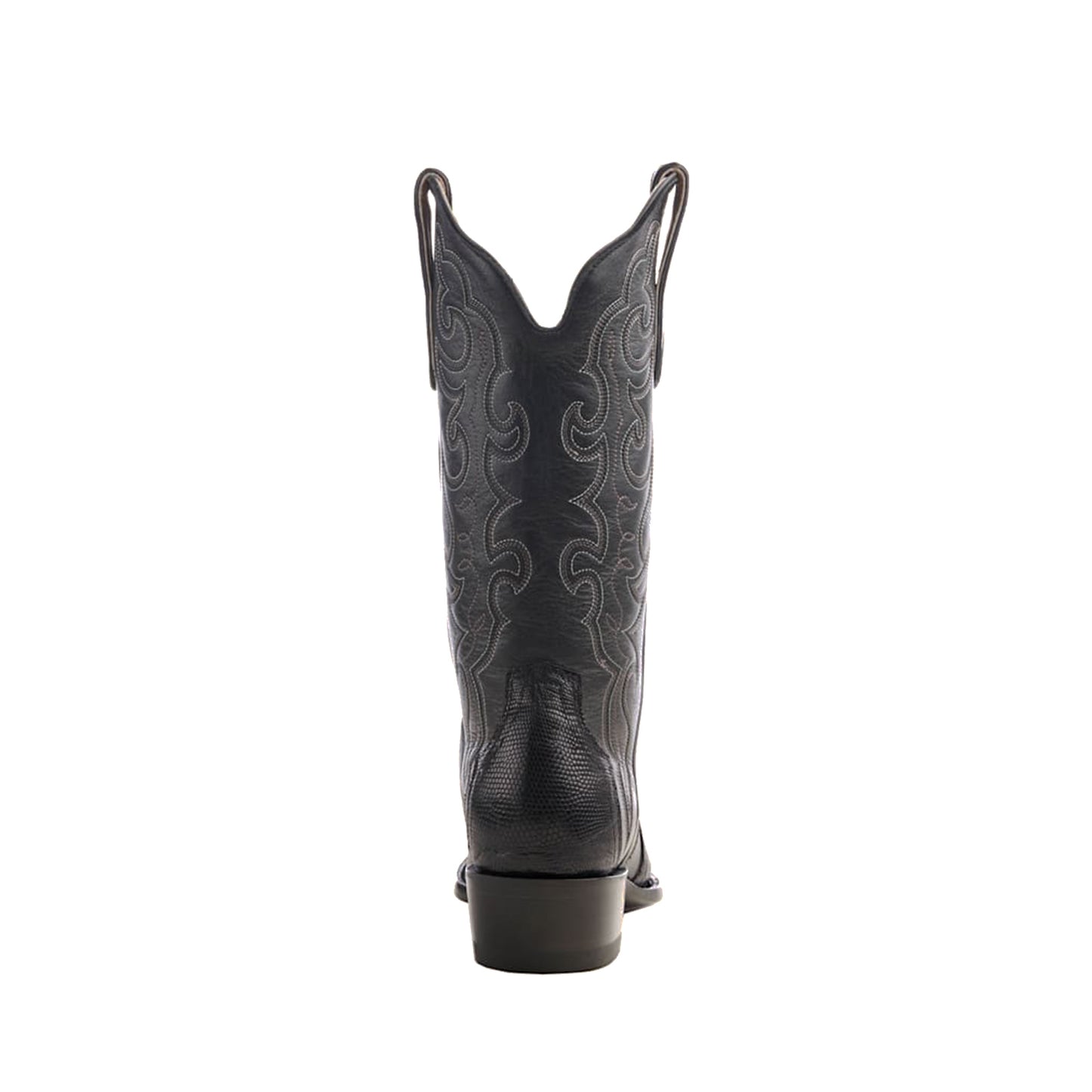 Black Contrast Vegan Leather And Lizard Print Snip-Toe Embroidery Classic Mid Calf Cowgirl Boots