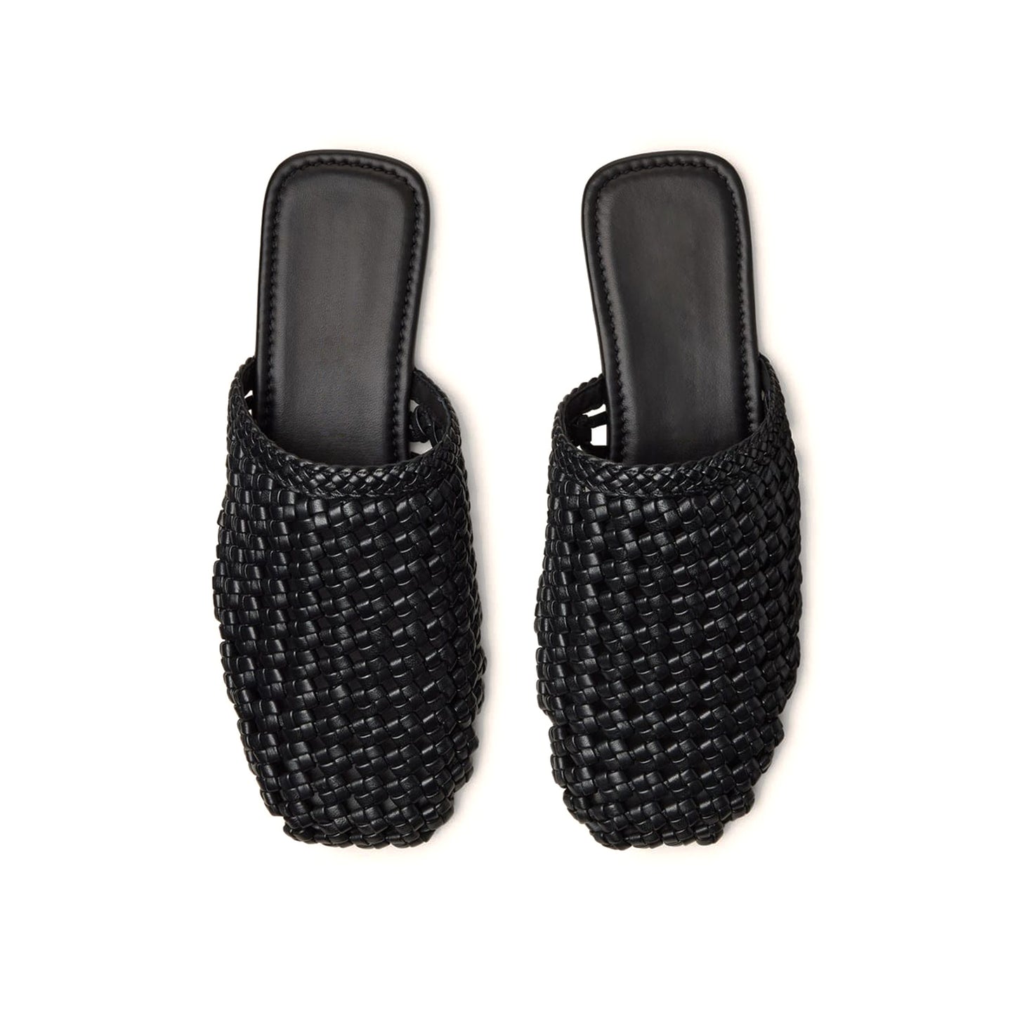 Black Woven Vegan Leather Square-Toe Backless Chic Flats