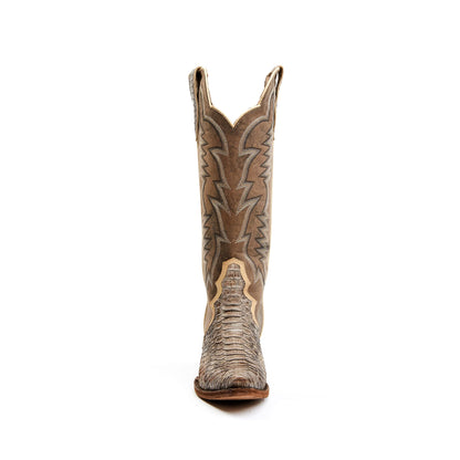 Contrast Brown and Snakeskin Snip-Toe Embroidery Wide Calf Knee High Cowgirl Boots