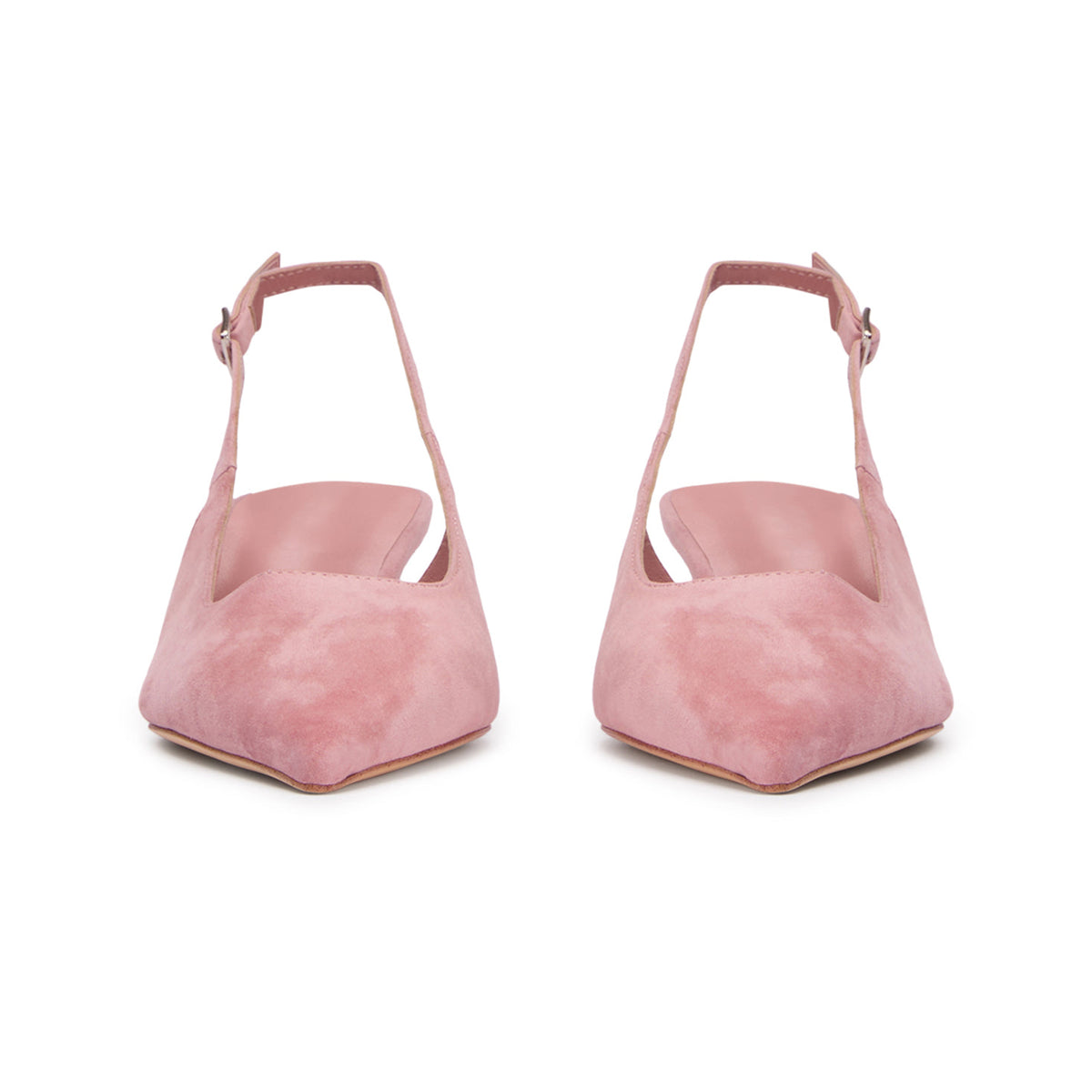 Chic Pointed-Toe Buckle Slingback Kitten Heels - Pink Faux Suede