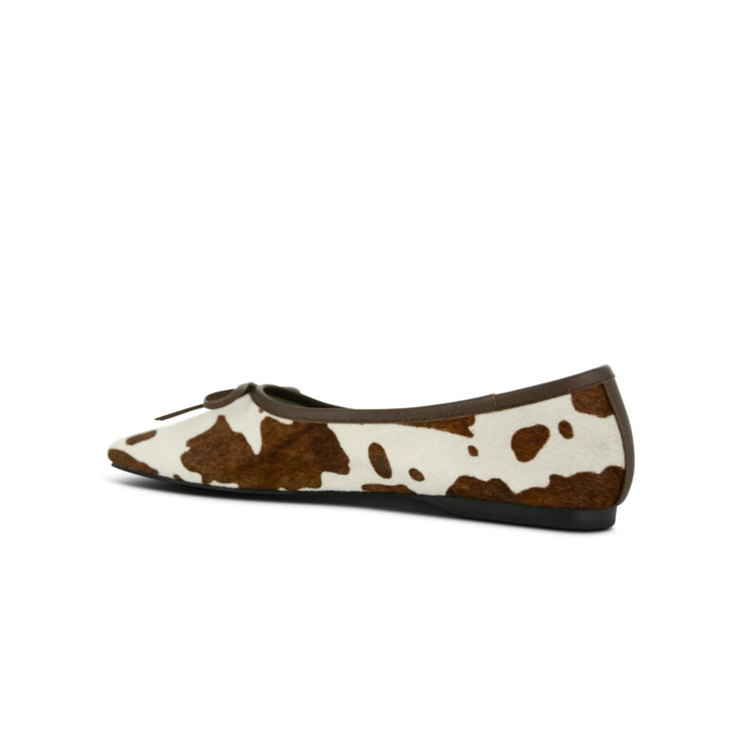 Cow Print Pony Hair Vegan Leather Square-Toe Front Bow Chic Ballet Flats
