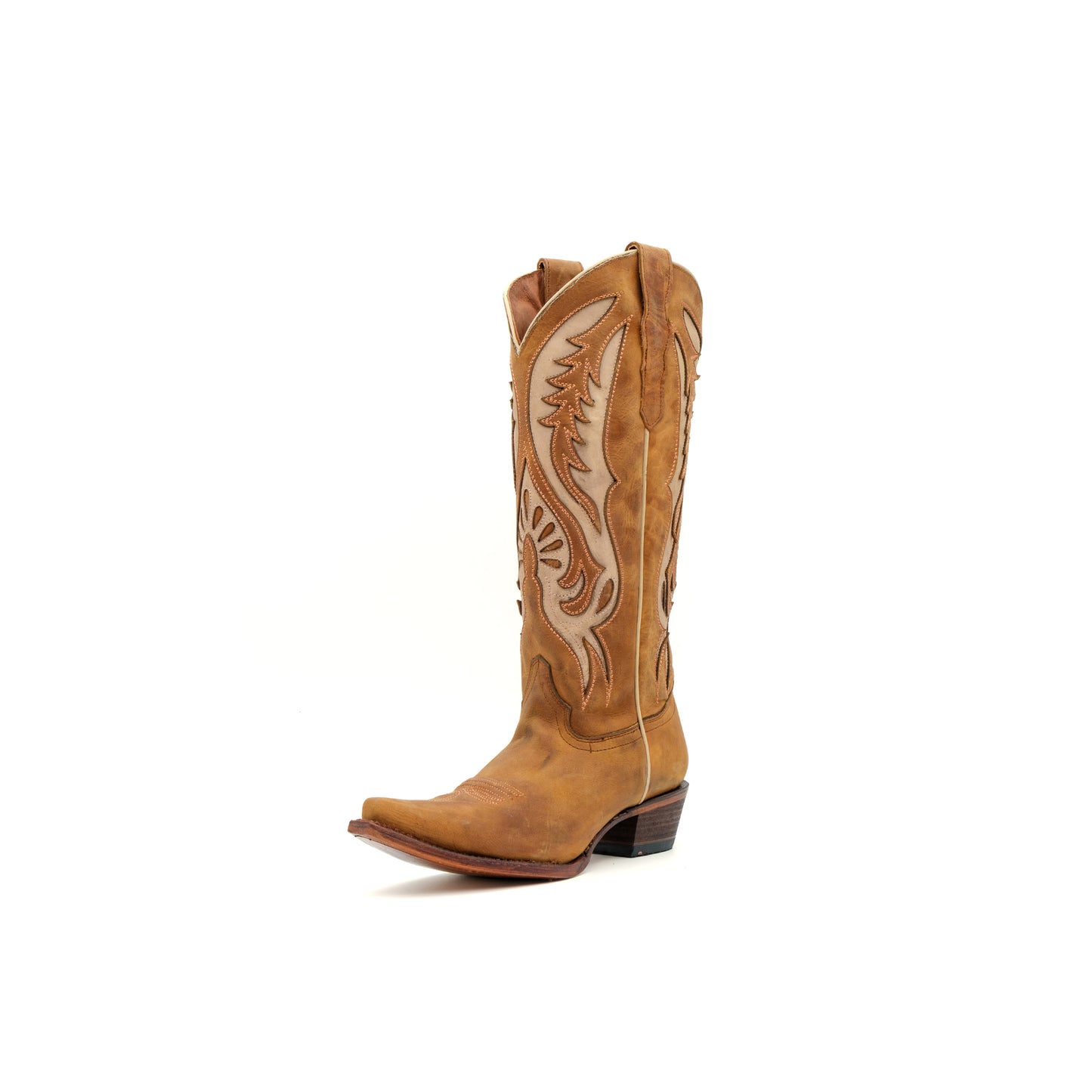 Brown Faux Suede Snip-Toe Inlay Half-Zip Knee High Cowgirl Boots