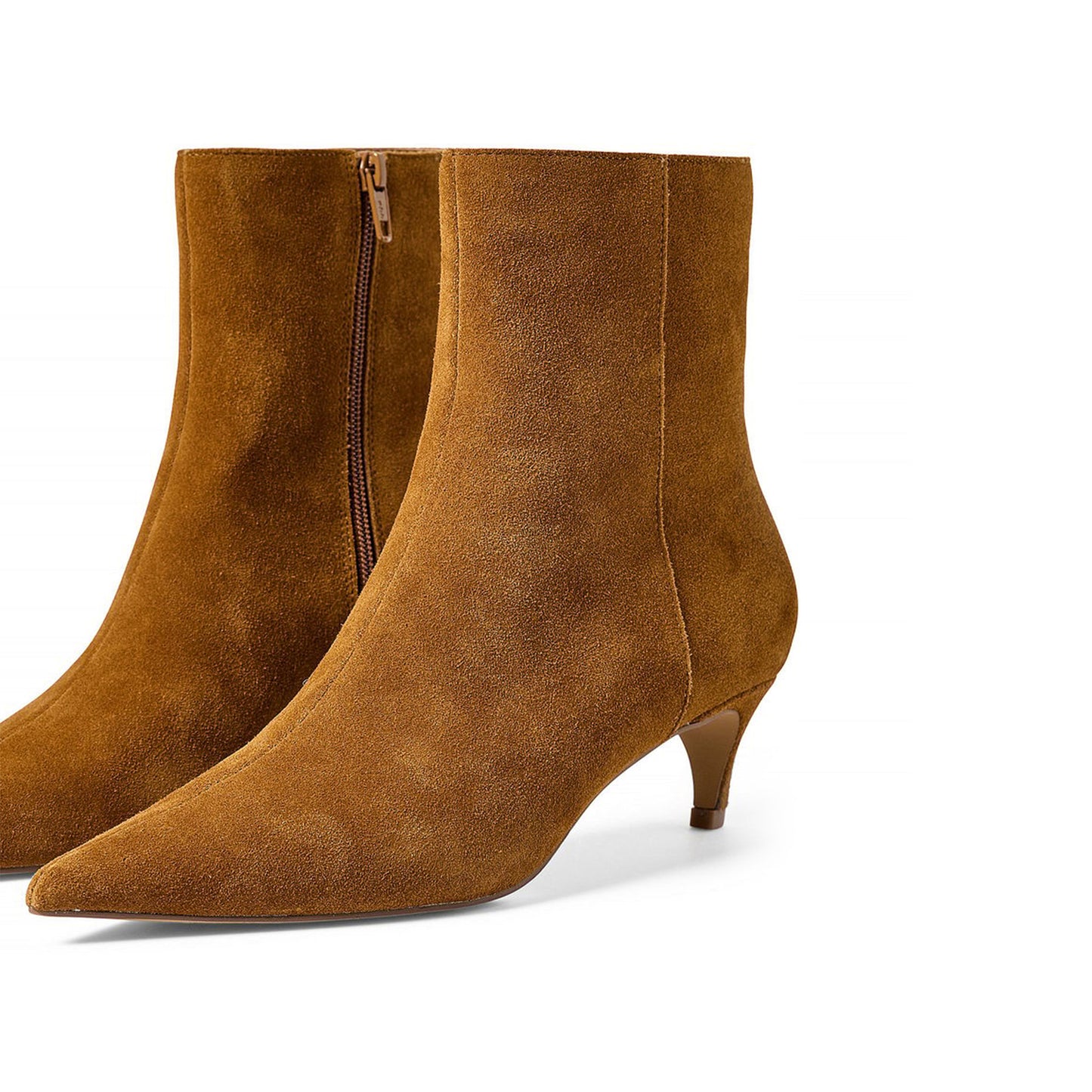 Brown Faux Suede Pointed-Toe Full-Zip Ankle Stiletto Boots