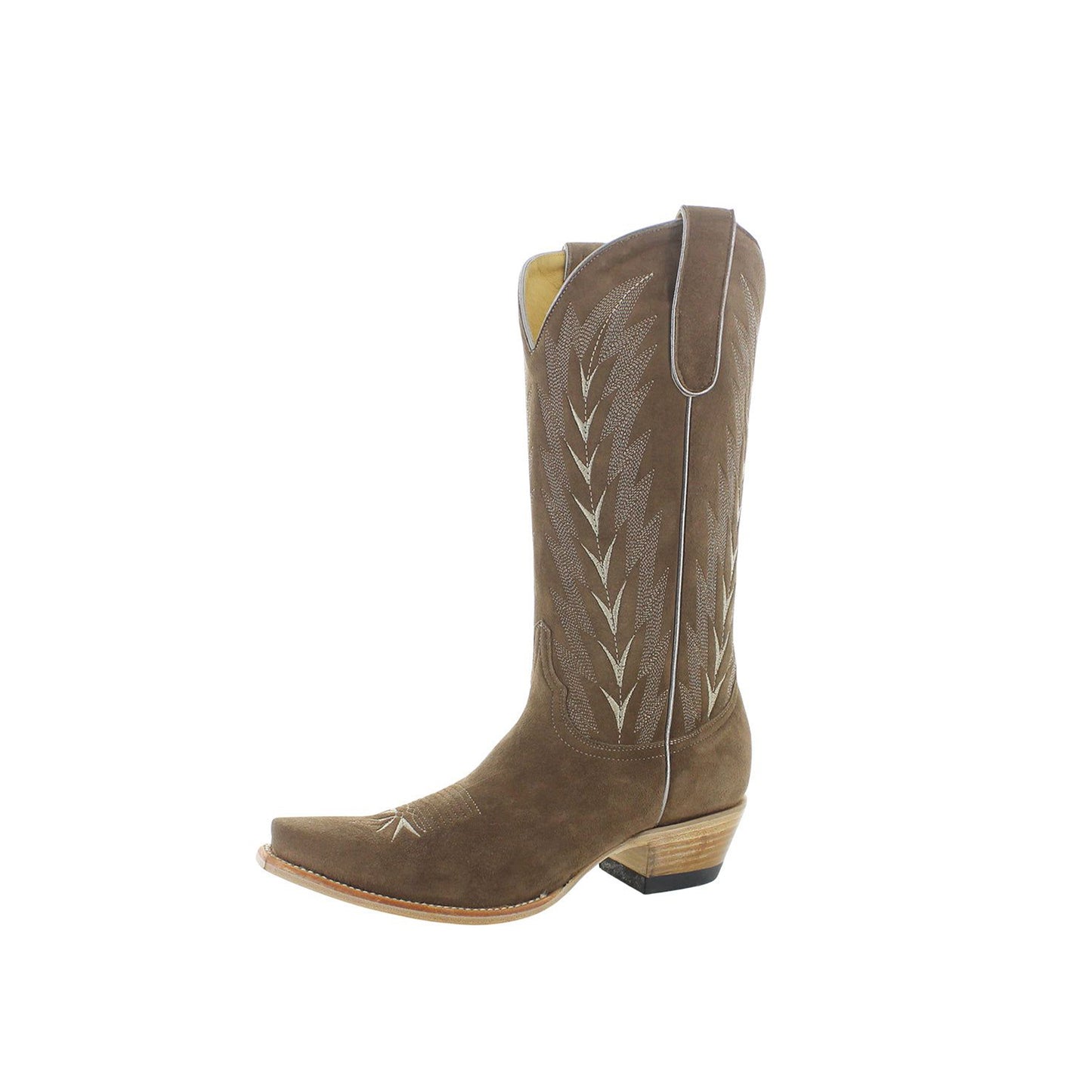Brown Faux Suede Snip-Toe Mid Calf Embroidery Cowgirl Boots