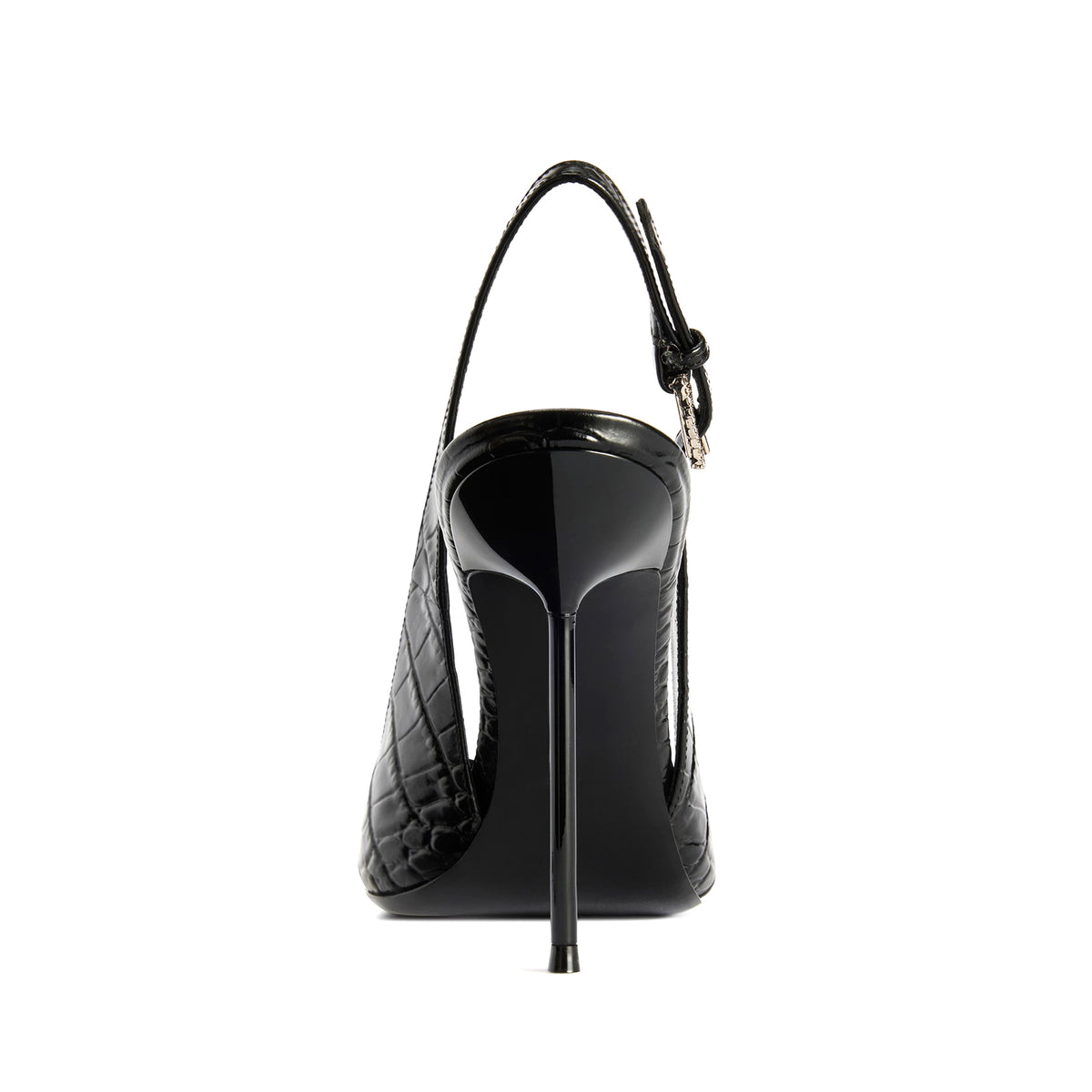 Ebony Stone Pattern Pointed-Toe Classic Buckle Back Strap Pumps High Heels