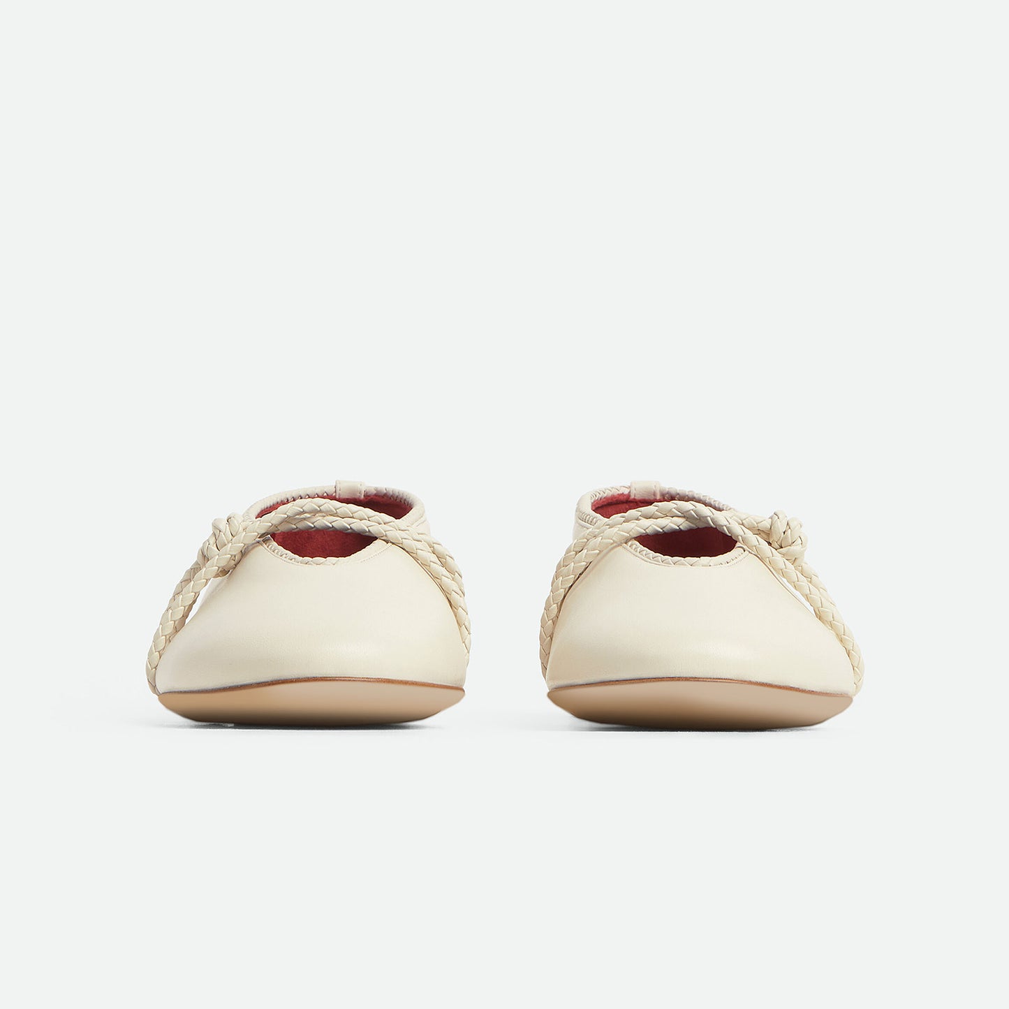 Cream Round-Toe Woven Mary Jane Classic Ballet Flats