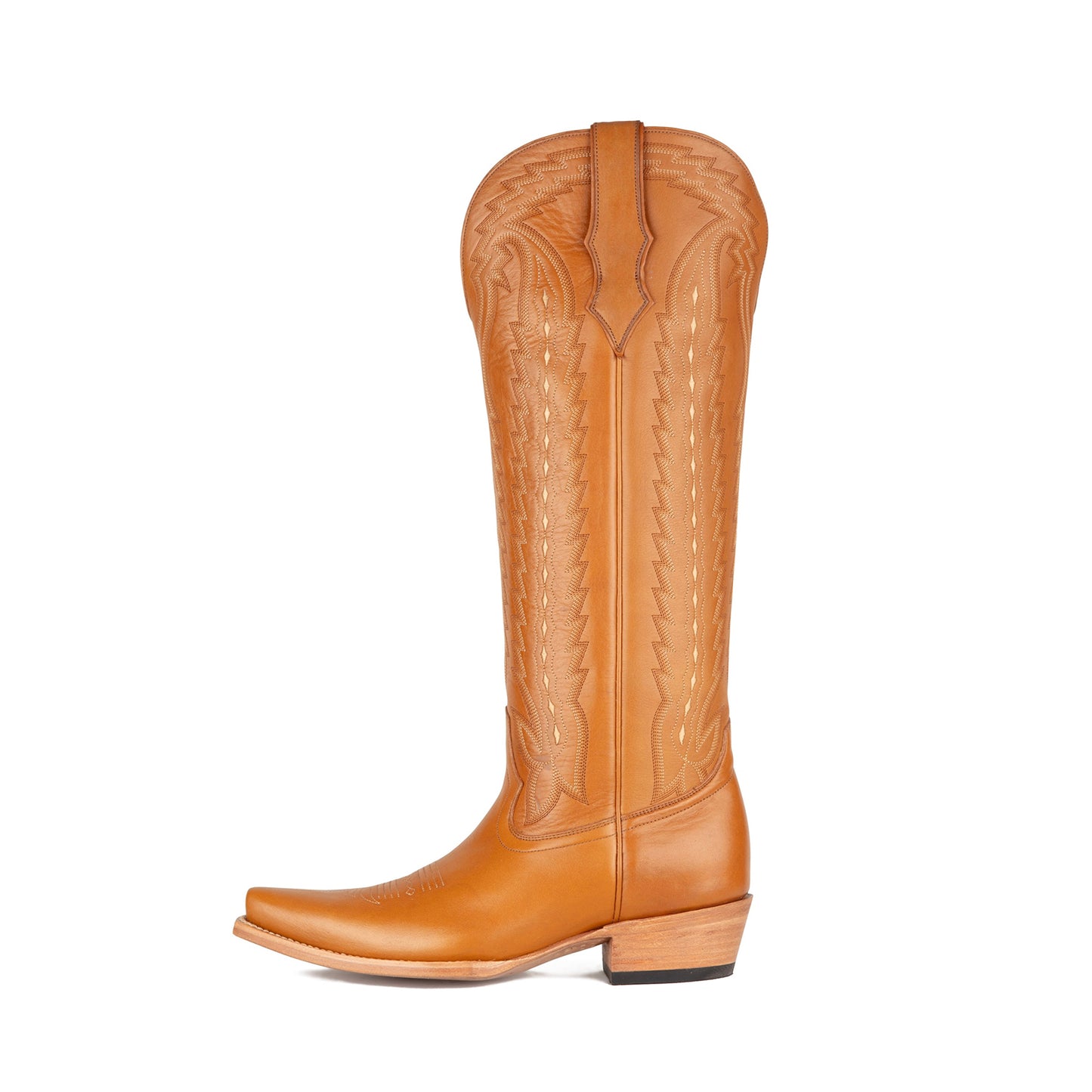 Tan Snip-Toe Western Embroidery Classic Wide Calf Knee High Cowgirl Boots