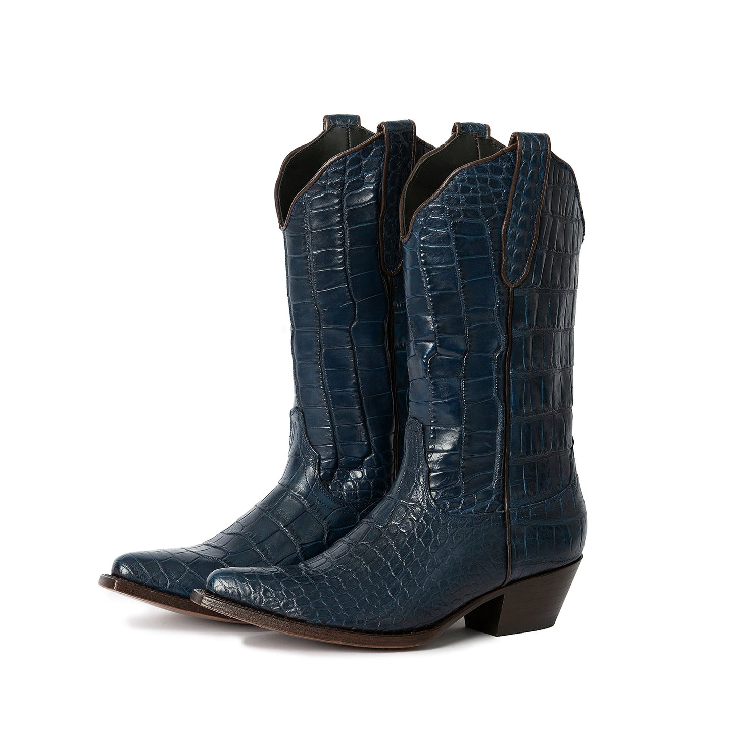 Navy Crocodile Print Snip-Toe Simple Mid Calf Cowgirl Boots