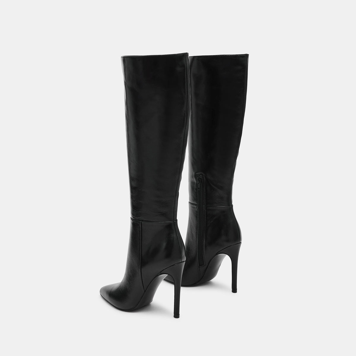 Black Pointed-Toe Half-Zip Chic Knee High Stiletto Boots