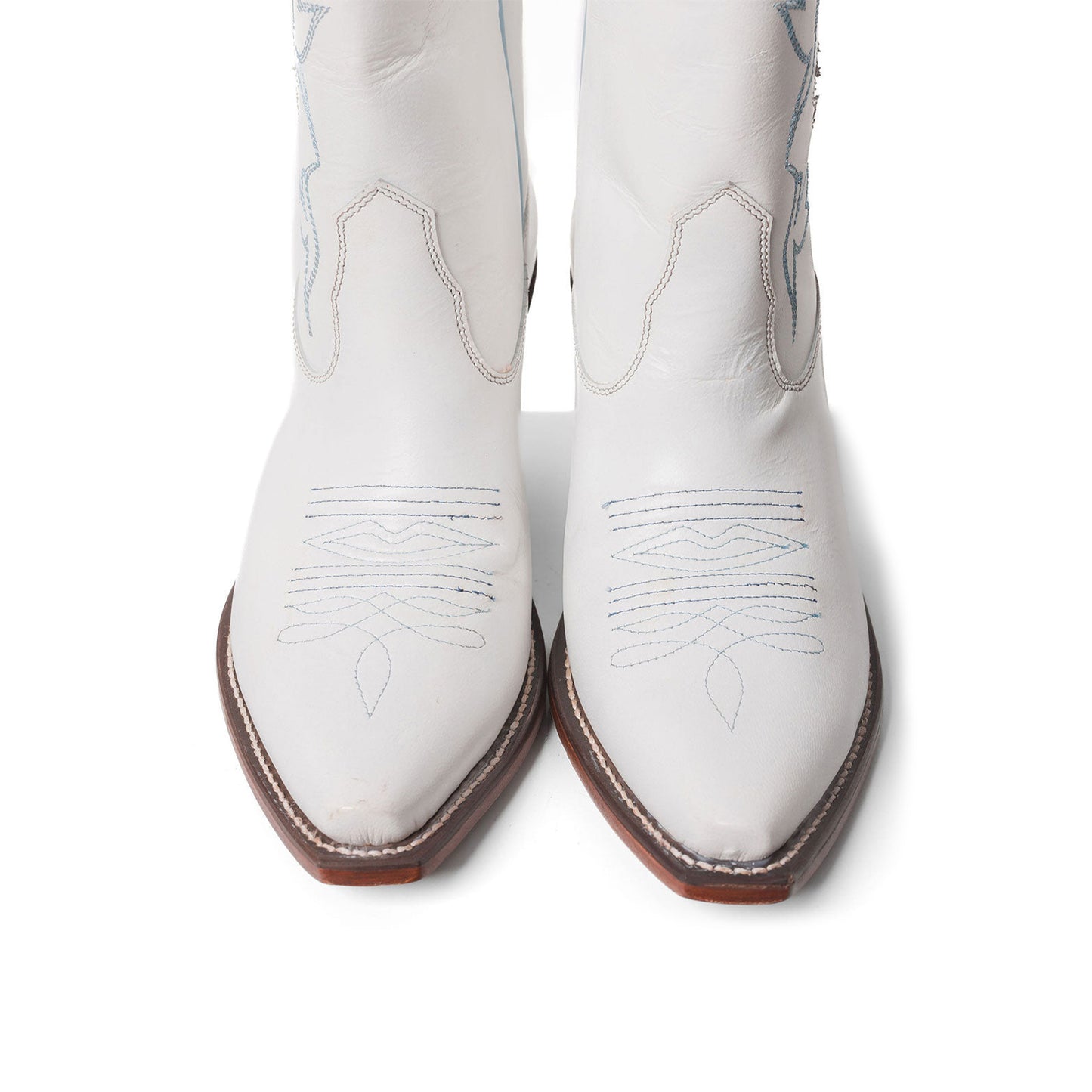 White Snip-Toe Birds Embroidery Flowers Inlay Wide Calf Knee High Cowgirl Boots