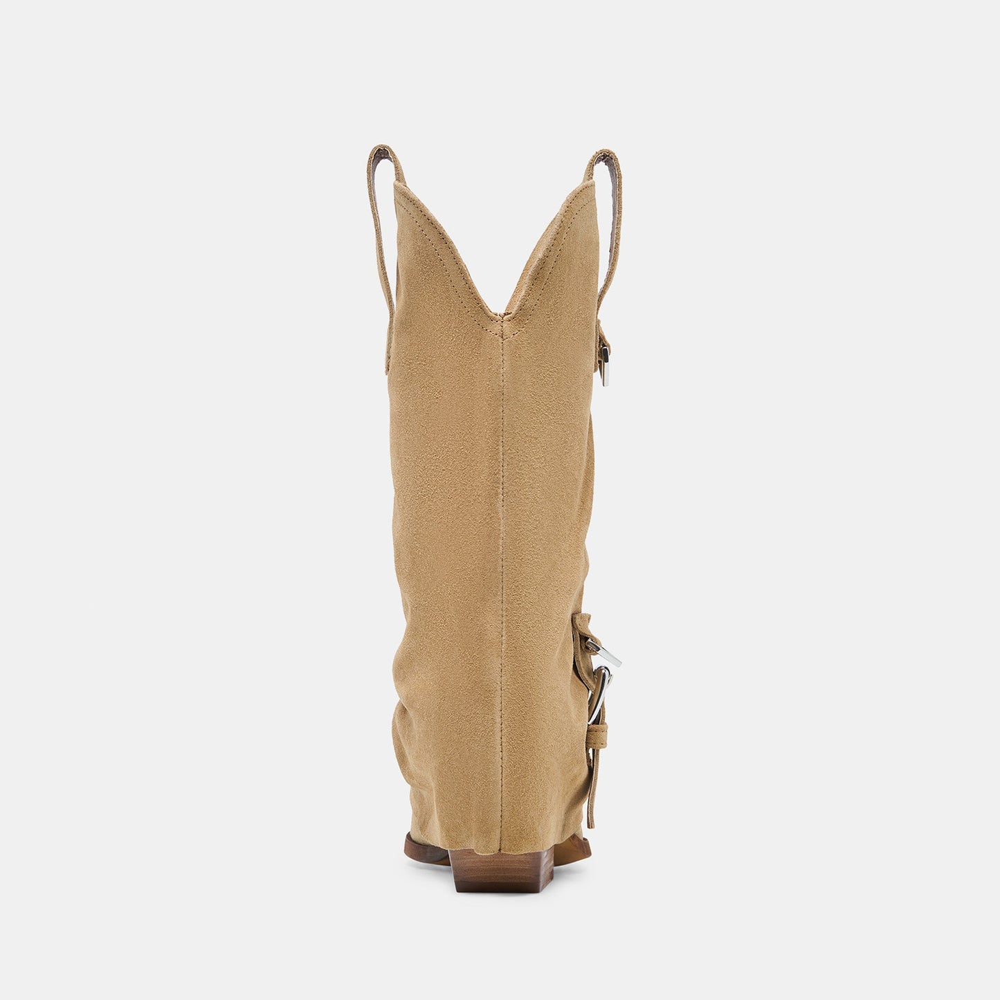 Camel Faux Suede Almond-Toe Buckle Strap Chic Mid Calf Cowgirl Boots