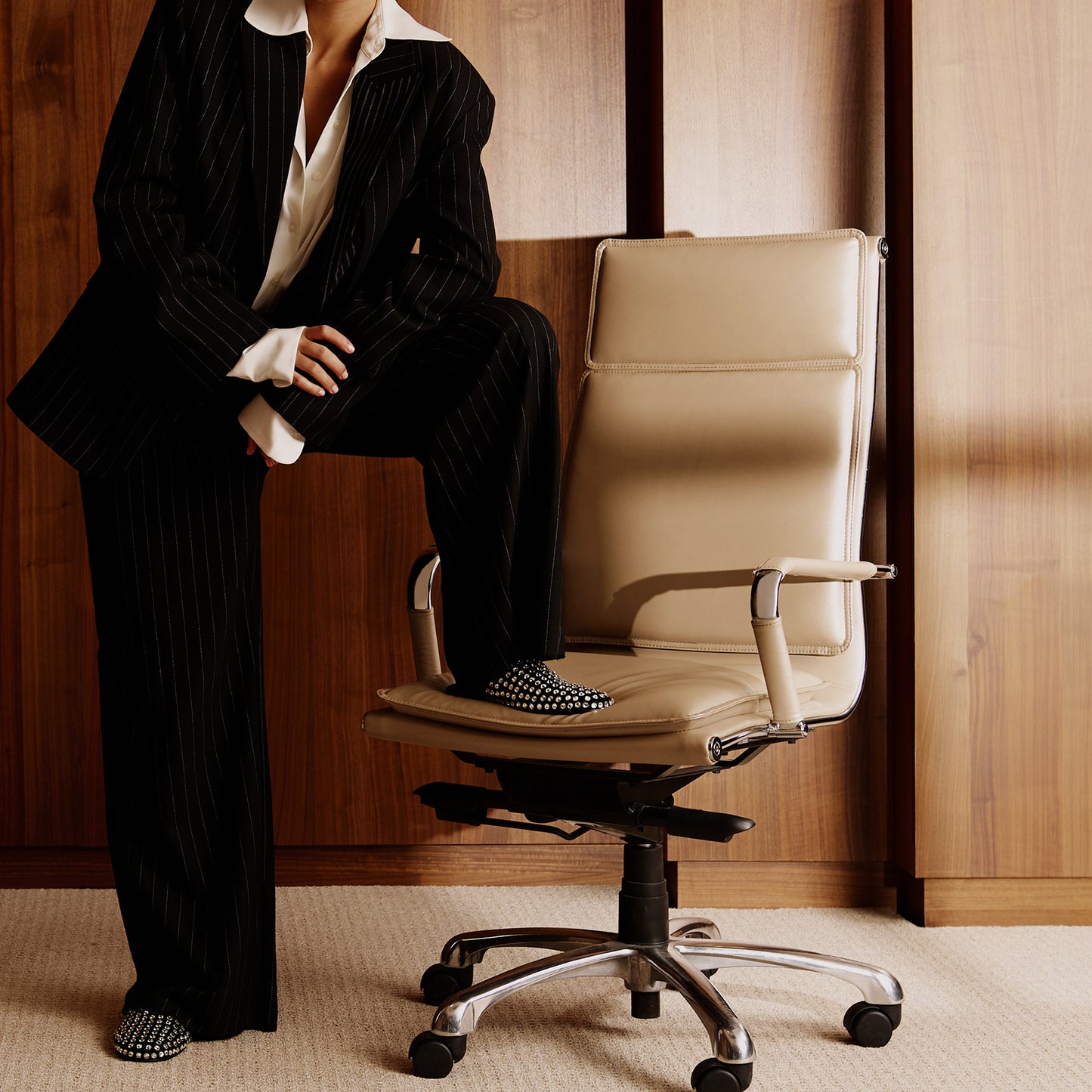 Black Faux Suede Round-Toe Embellished  Slip-on Backless Ballet Flats