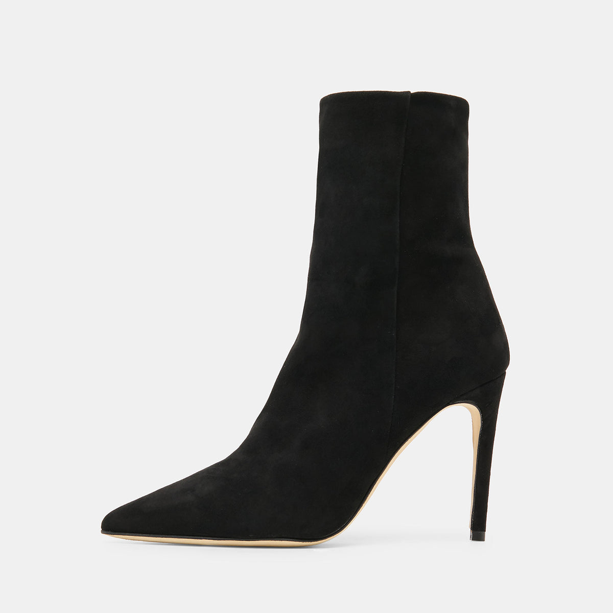 Black Faux Suede Pointed-Toe Classic Full-Zip Ankle Stiletto Boots