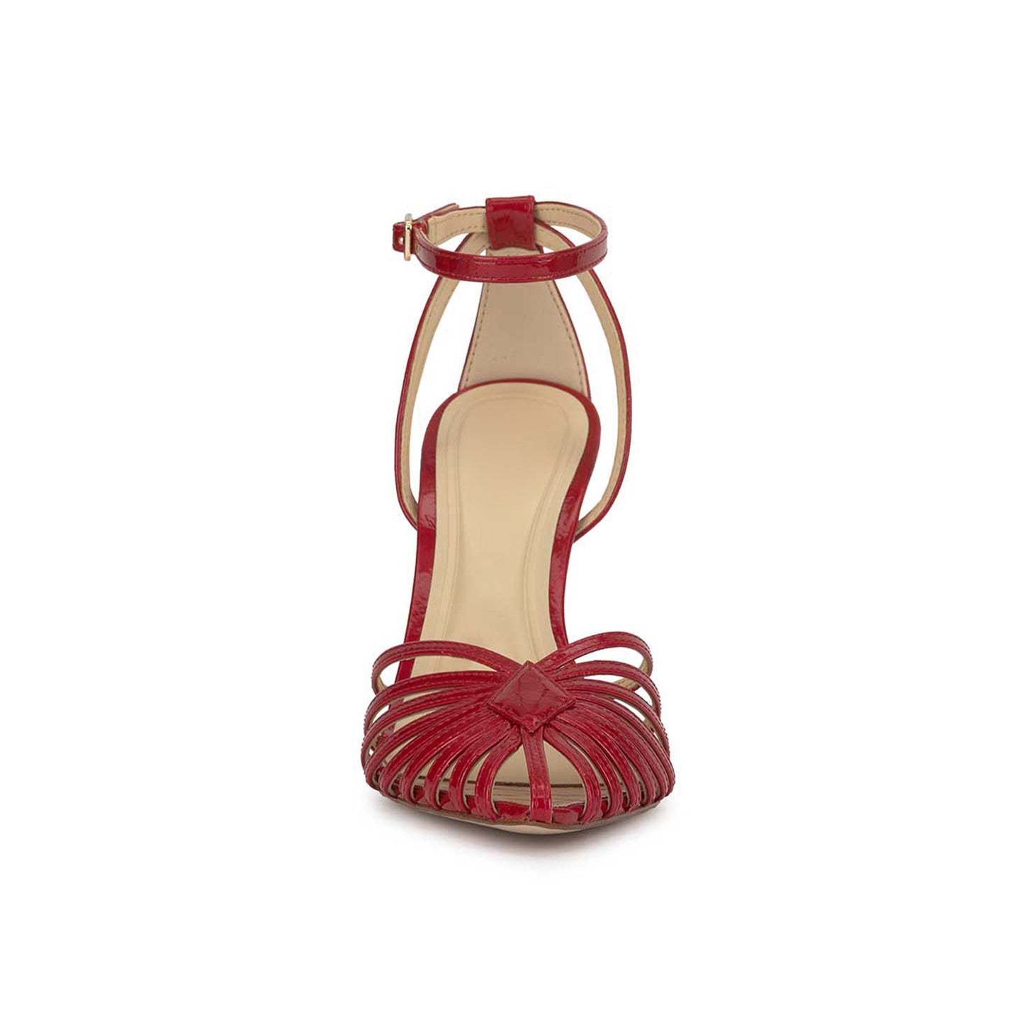 Patent Red Pointed-Toe Front Strappy Ankle Strap Pumps High Heels