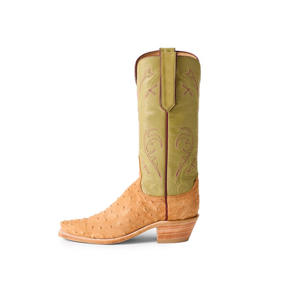 Contrast Brandy And Tan Snip-Toe Embroidery Mid Calf Cowgirl Boots
