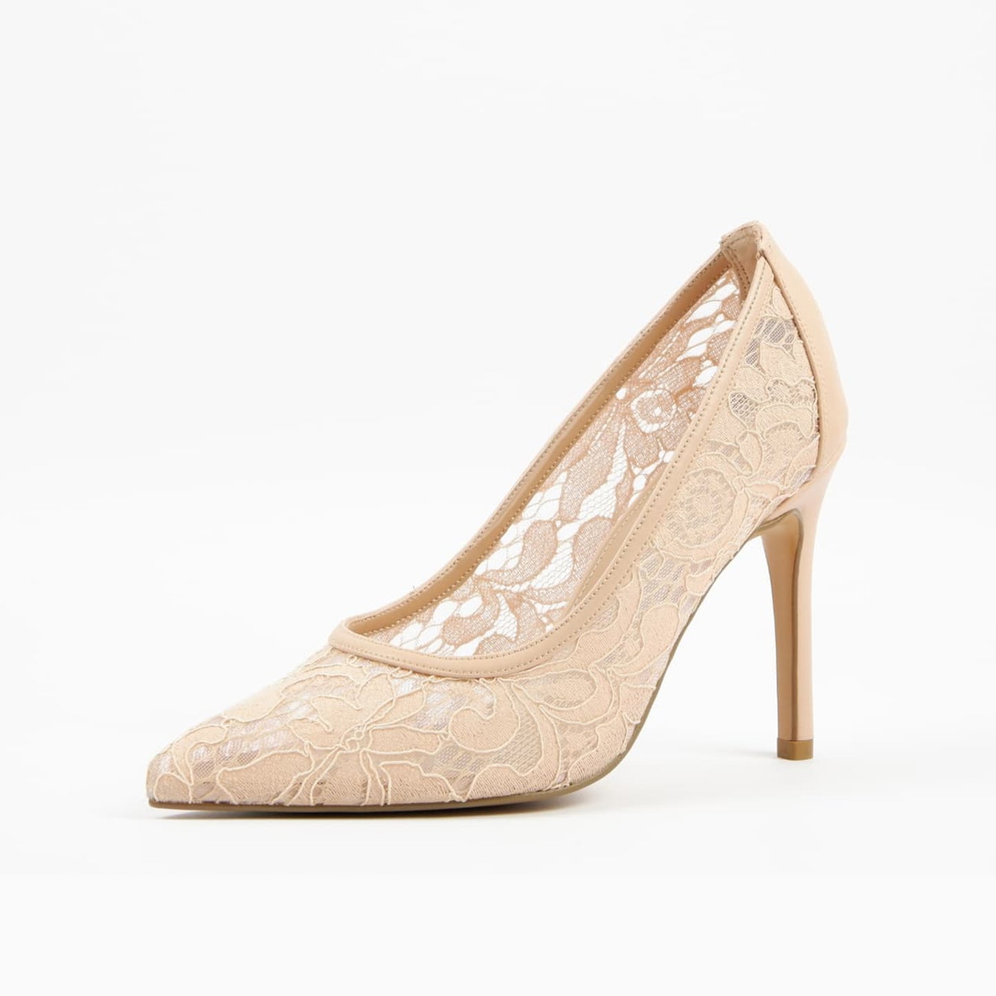 Nude Lace Mesh Pointed-Toe Slip-On Classic Pumps High Heels